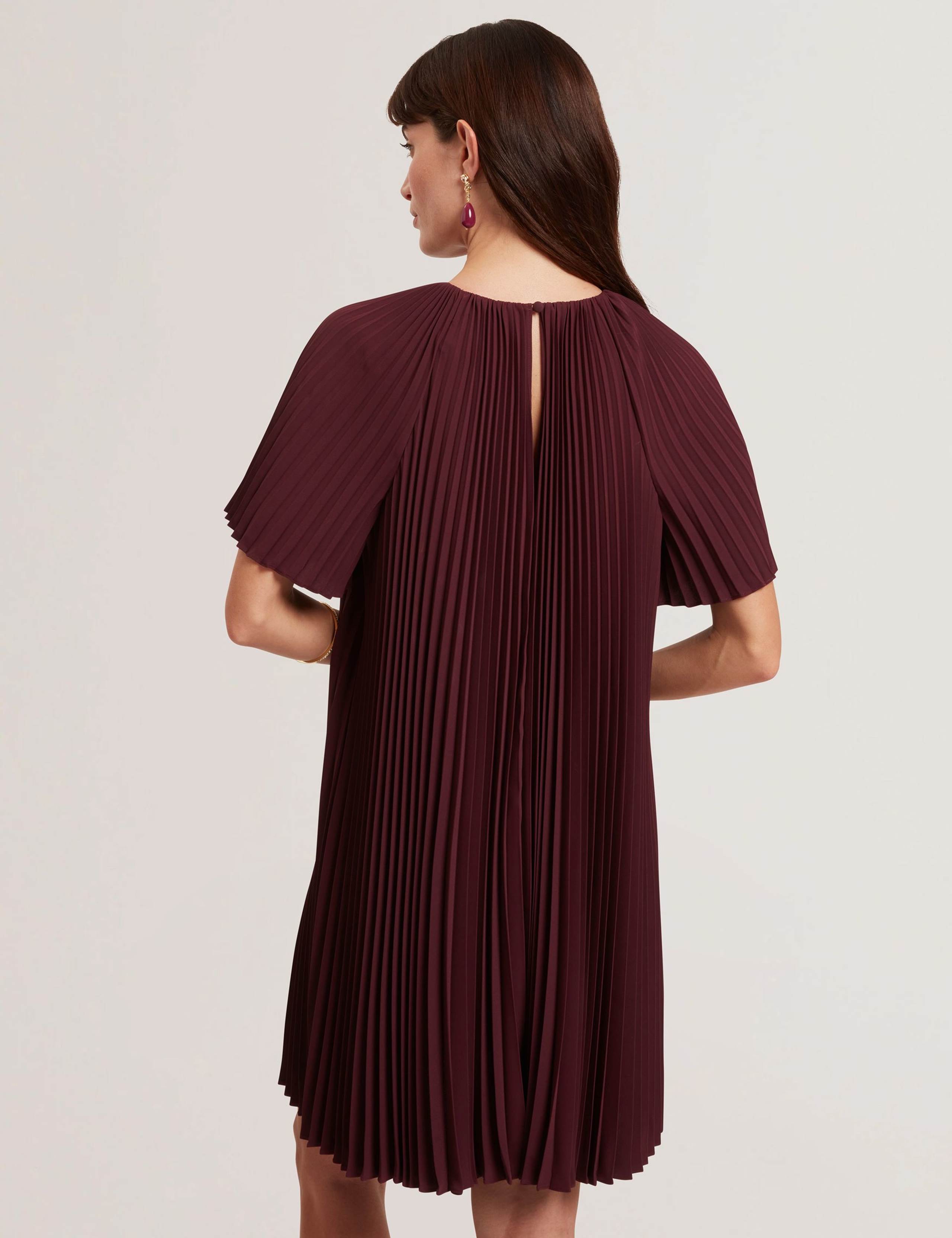 Round Neck Pleated Keyhole Mini Smock Dress 4 of 4