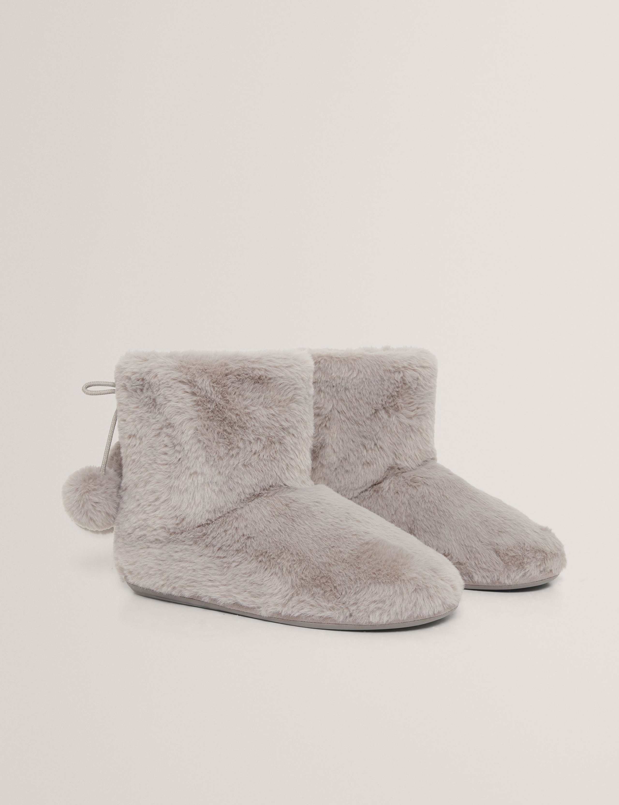 Faux Fur Pom Pom Round Toe Slipper Boots 1 of 4