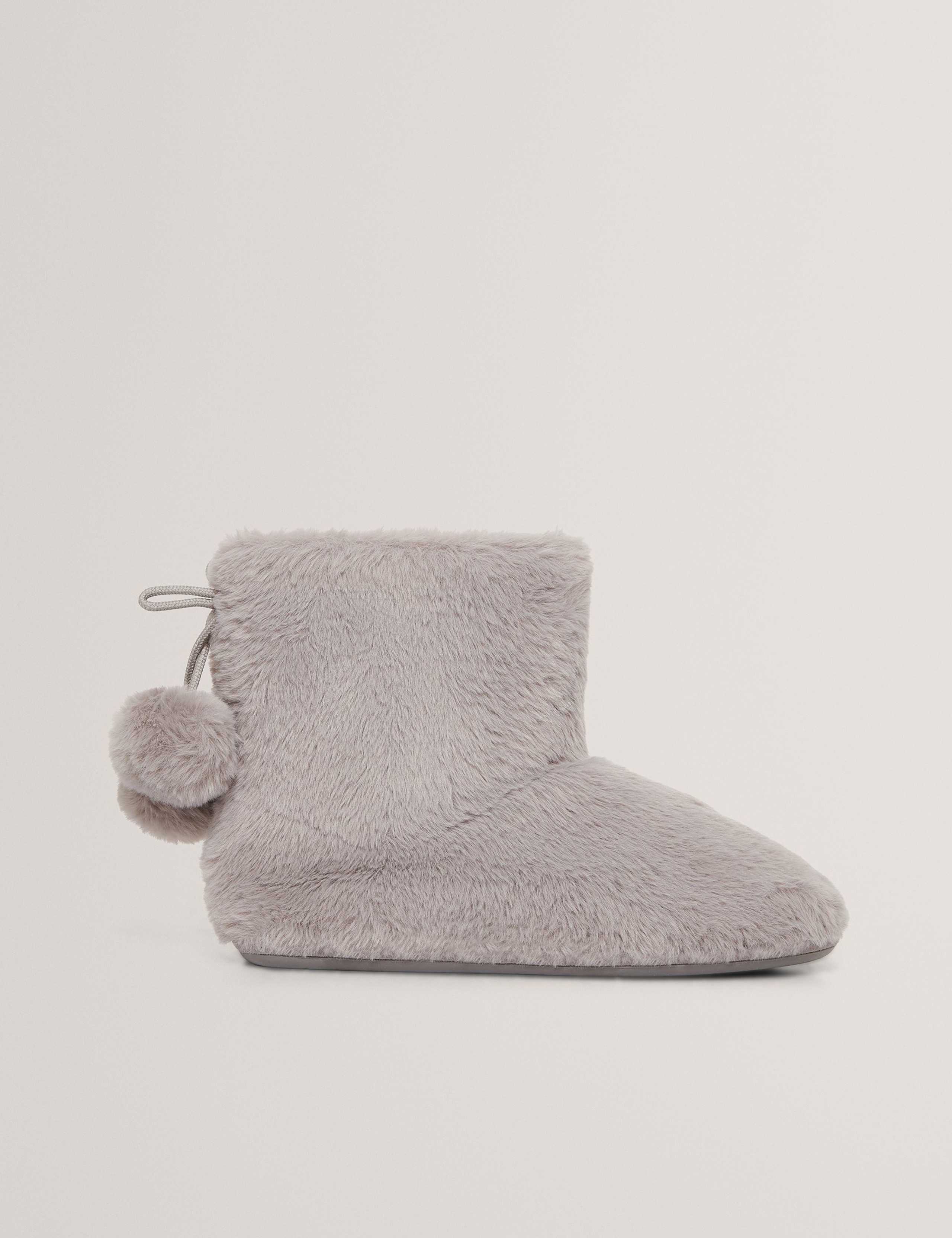 Faux Fur Pom Pom Round Toe Slipper Boots 2 of 4