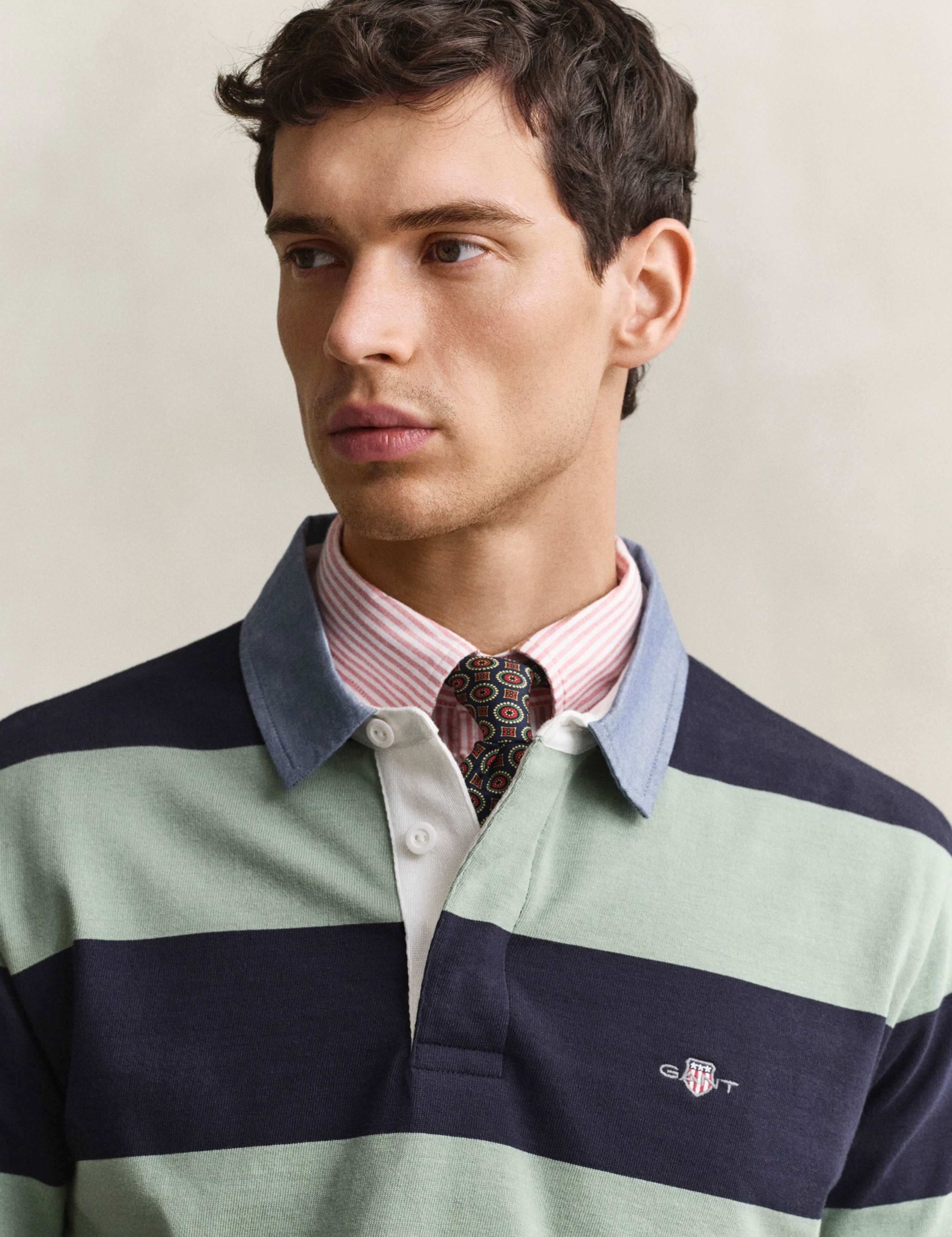 Pure Cotton Chambray Striped Rugby Shirt 3 of 4