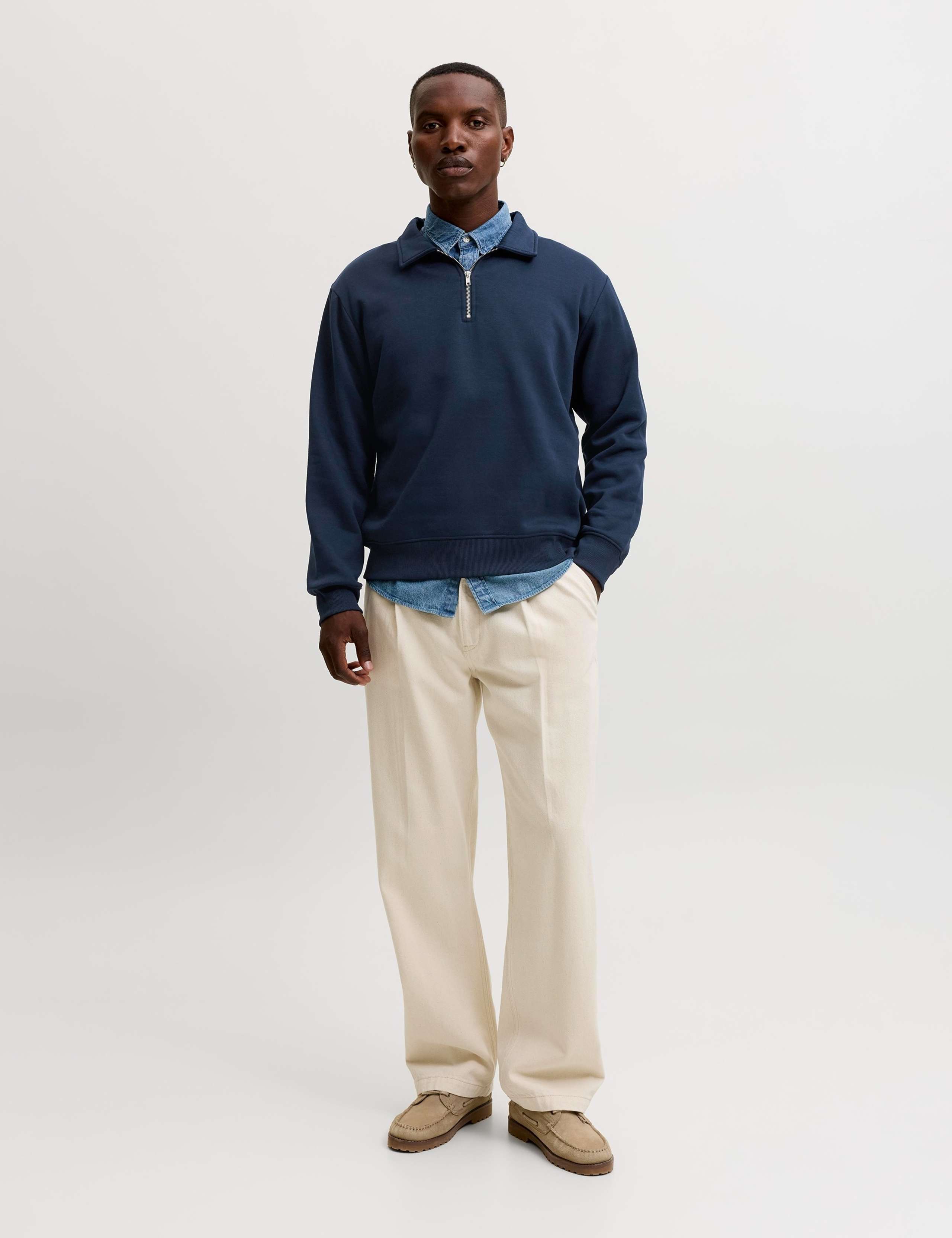 Cotton Blend Half Zip Long Sleeve Sweatshirt 2 of 7