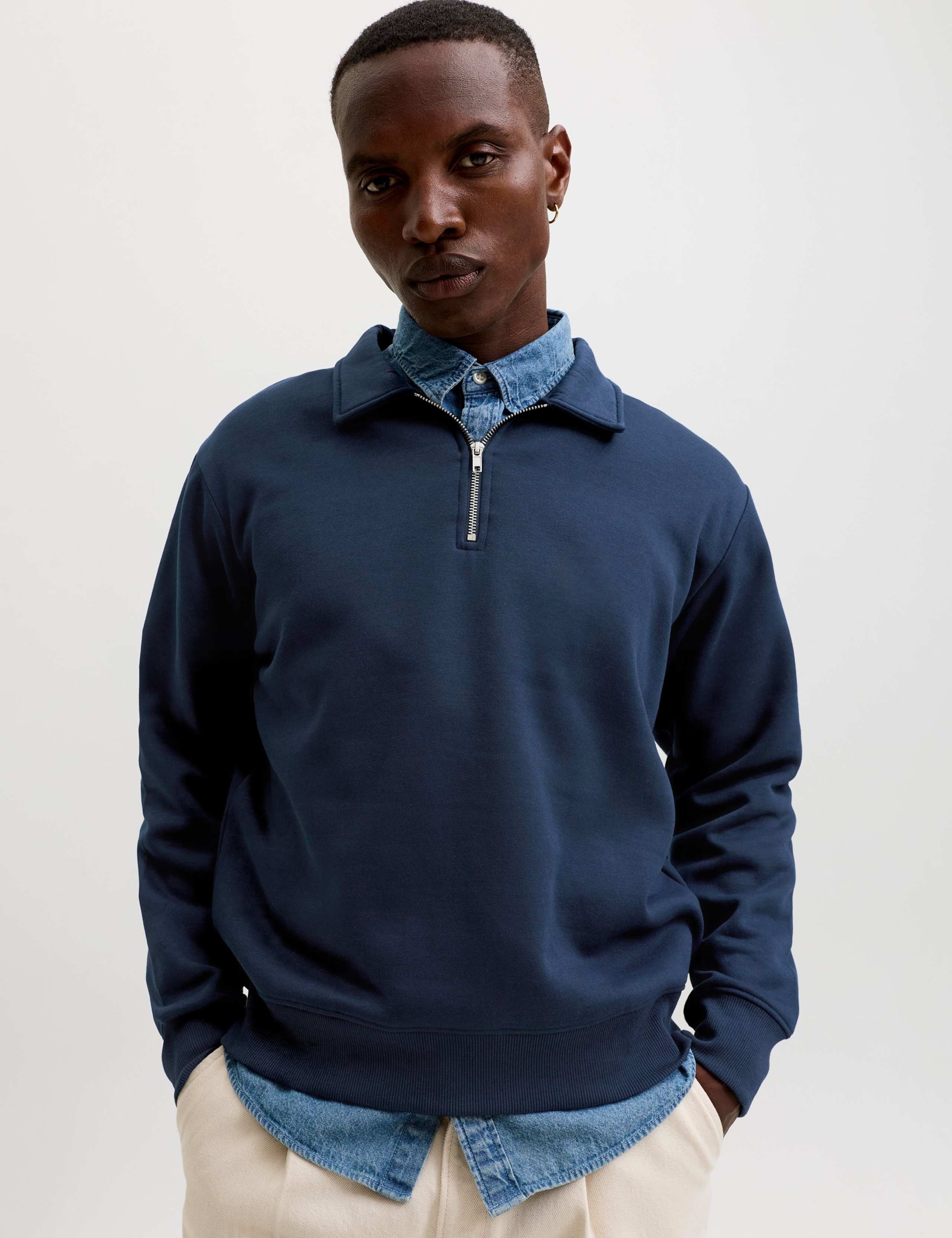 Cotton Blend Half Zip Long Sleeve Sweatshirt 4 of 7