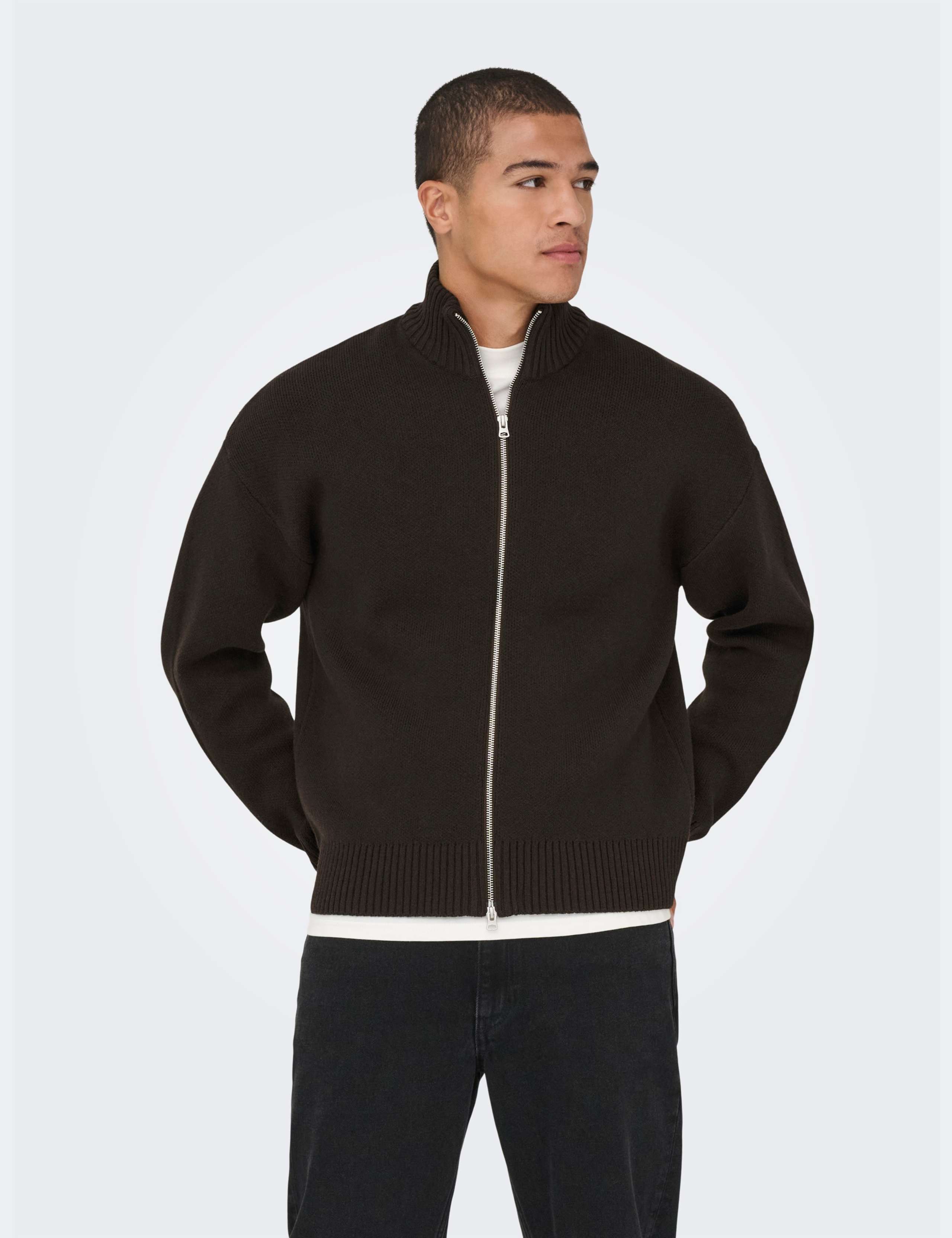 Cotton Rich Funnel Neck Zip Up Cardigan 1 of 6