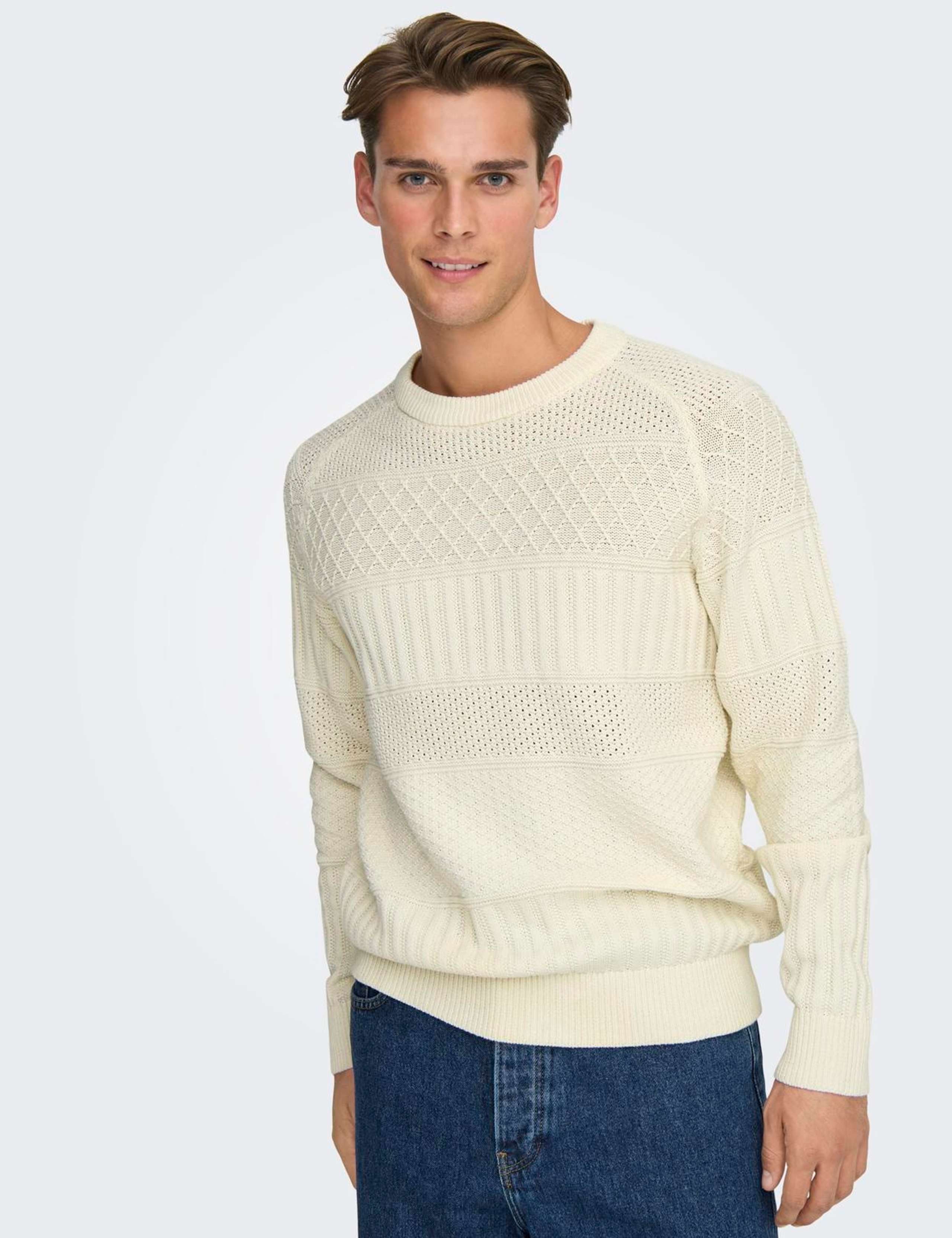 Cotton Rich Textured Crew Neck Jumper 1 of 6