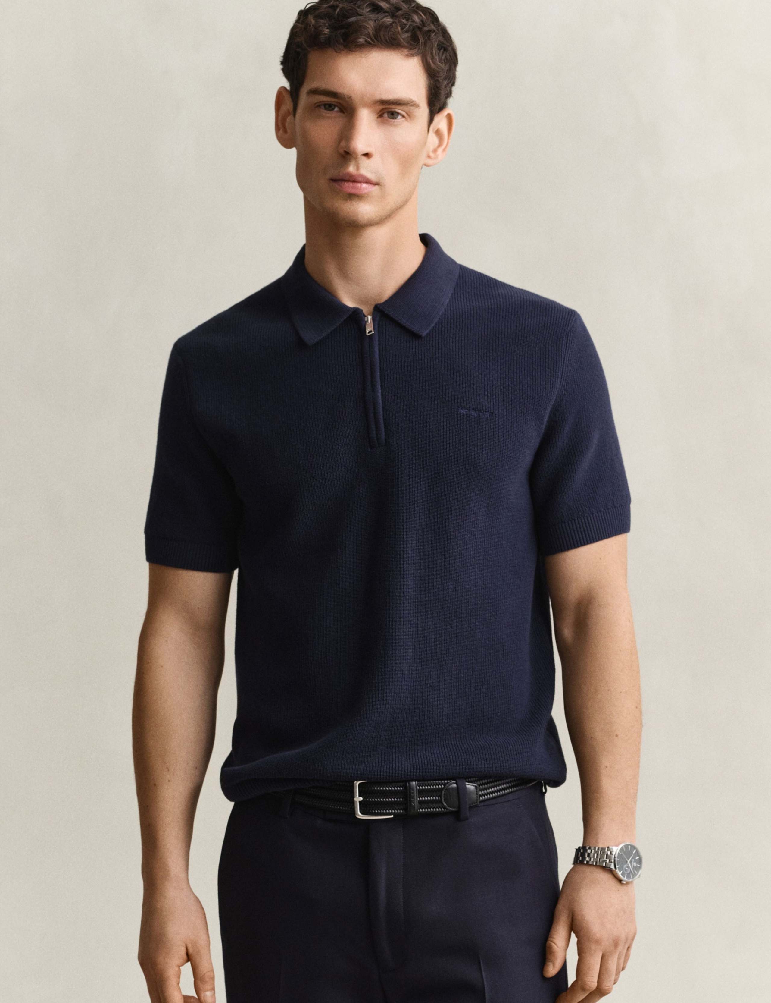 Pure Cotton Ribbed Knitted Polo Shirt 1 of 4