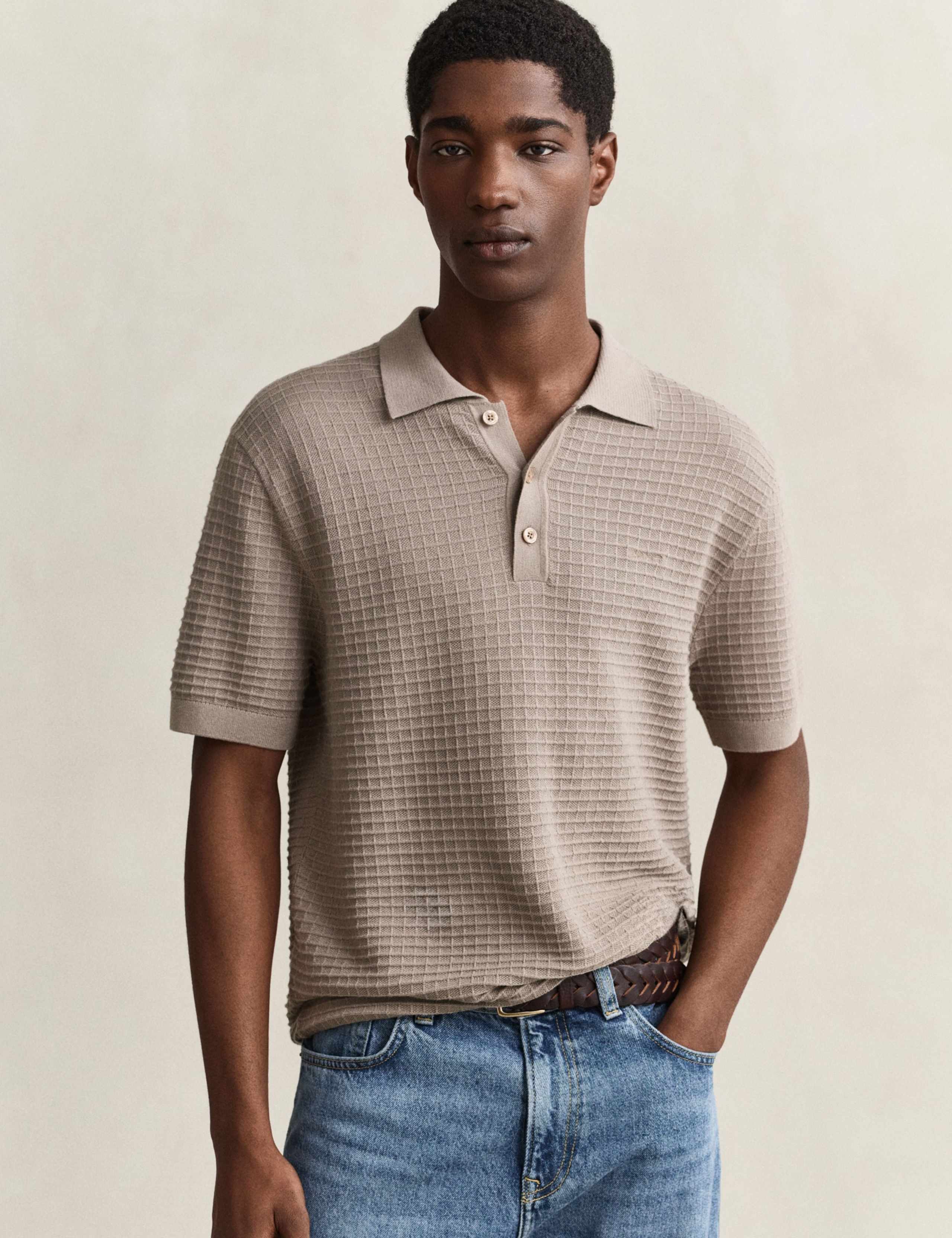 Pure Cotton Textured Polo Shirt 1 of 5