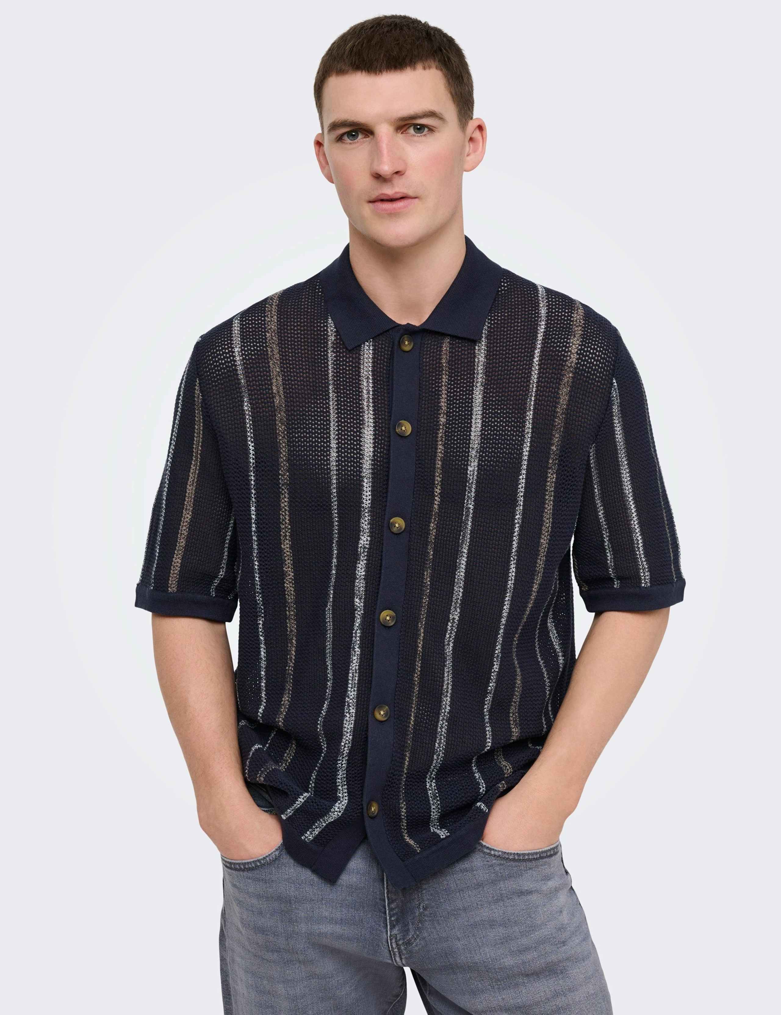 Pure Cotton Striped Knitted Shirt 1 of 5