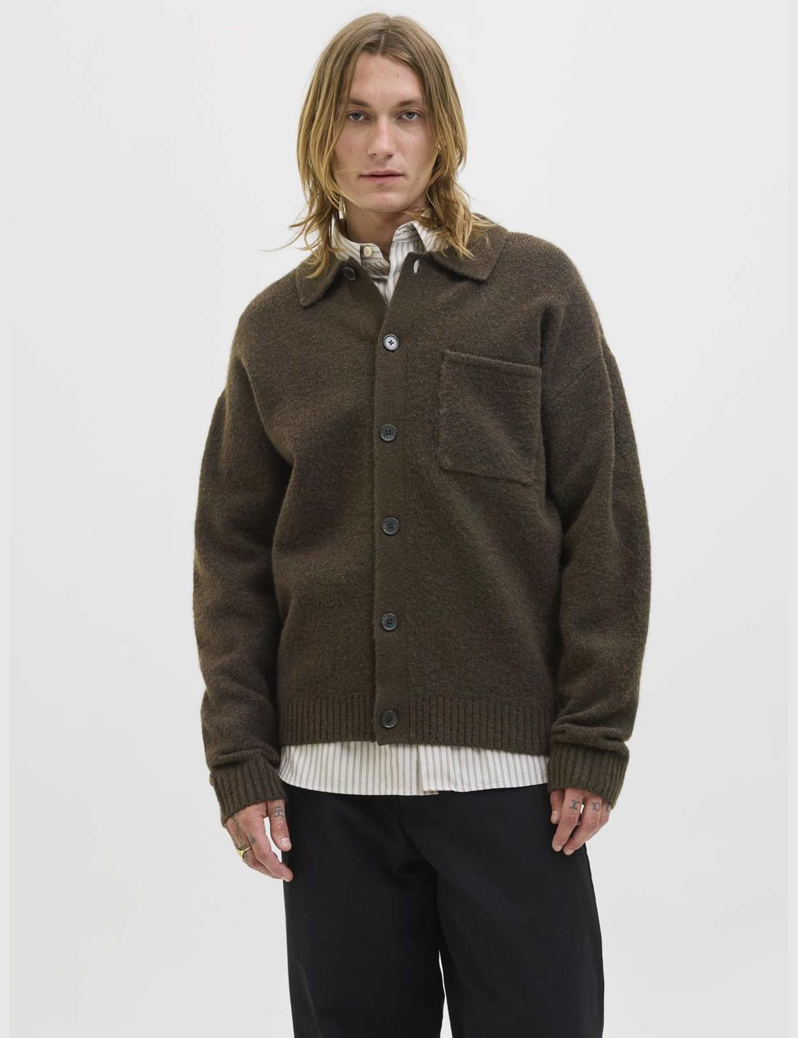 Collared Neck Cardigan with Wool 1 of 5
