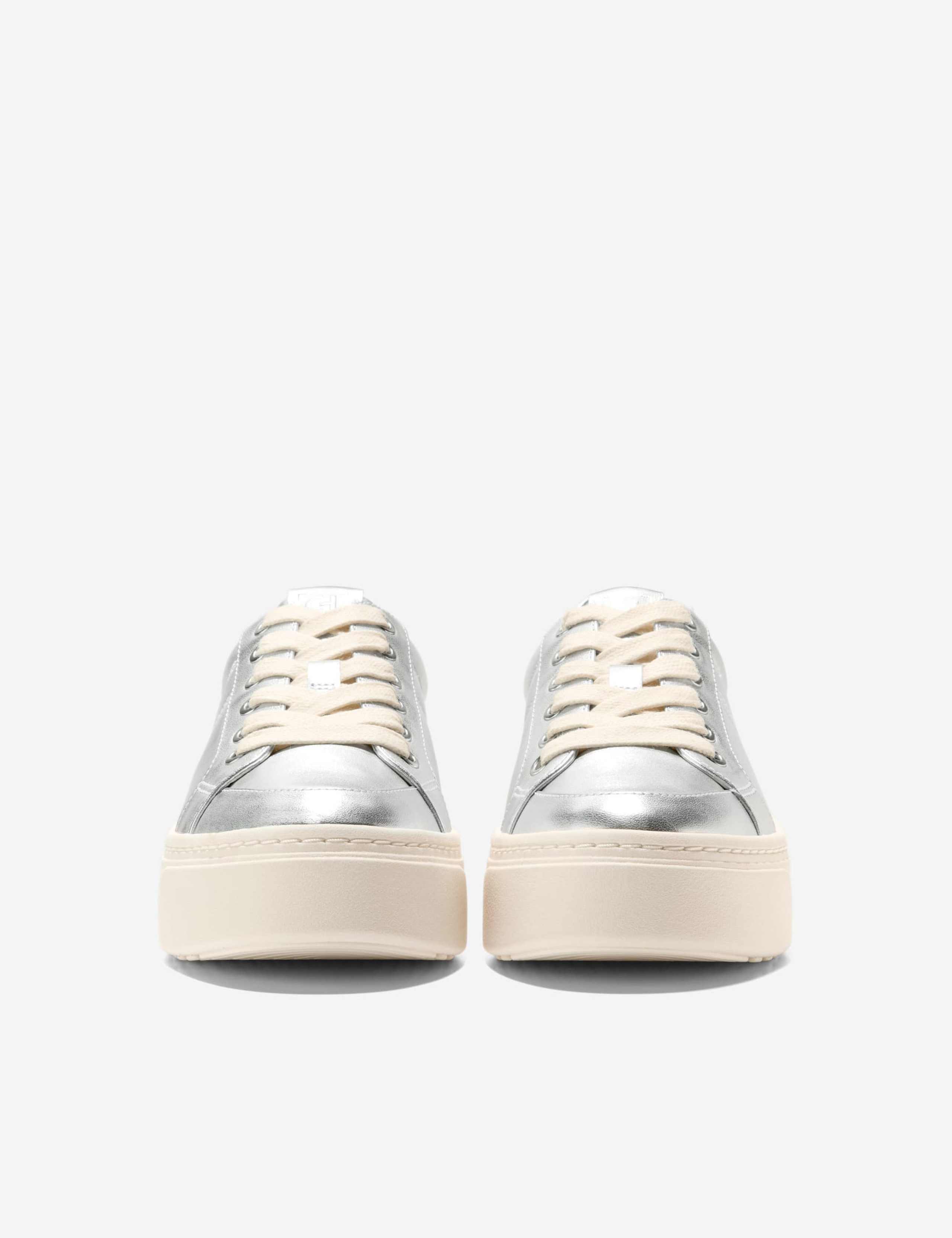 Leather Lace Up Metallic Platform Trainers 2 of 6