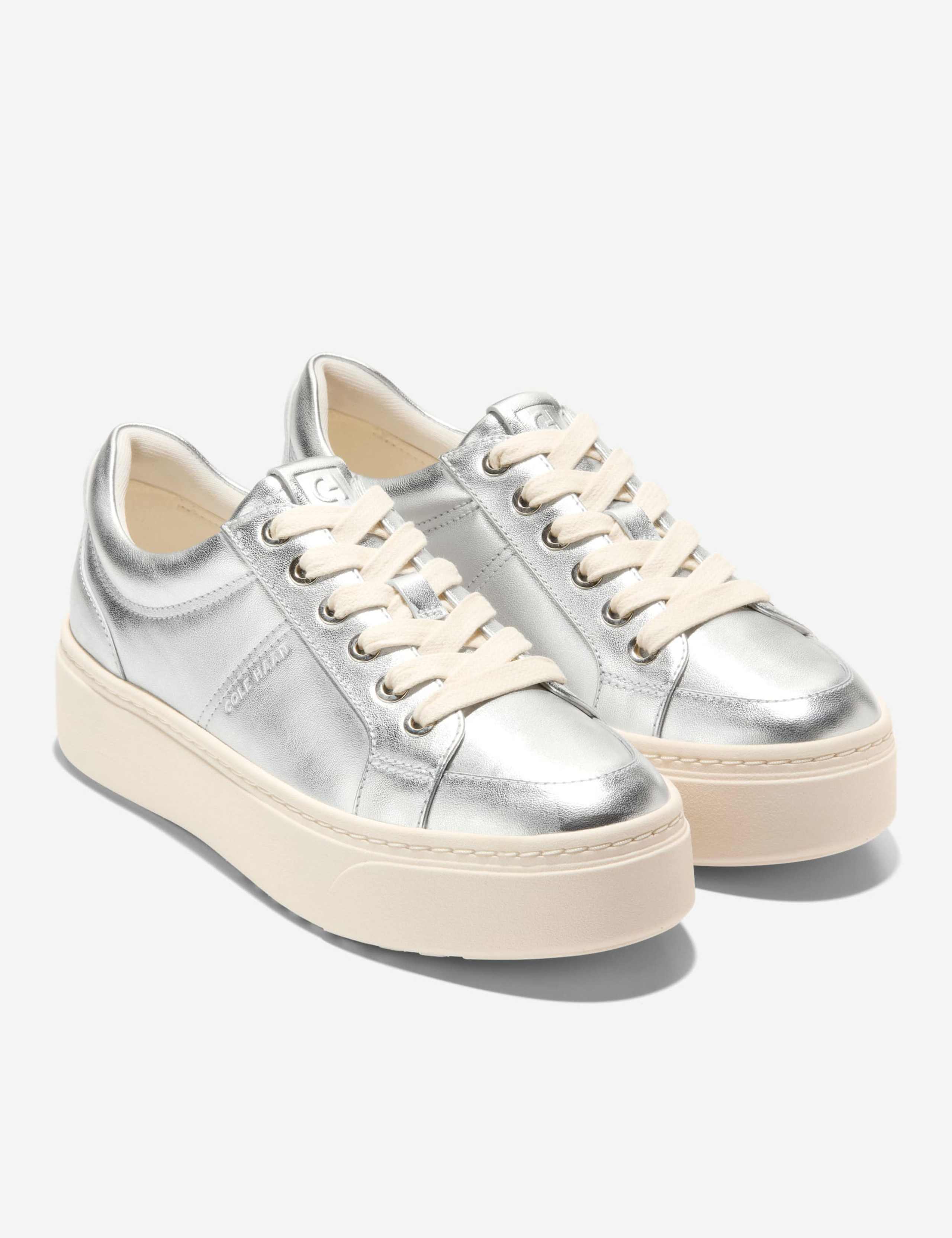 Leather Lace Up Metallic Platform Trainers 4 of 6