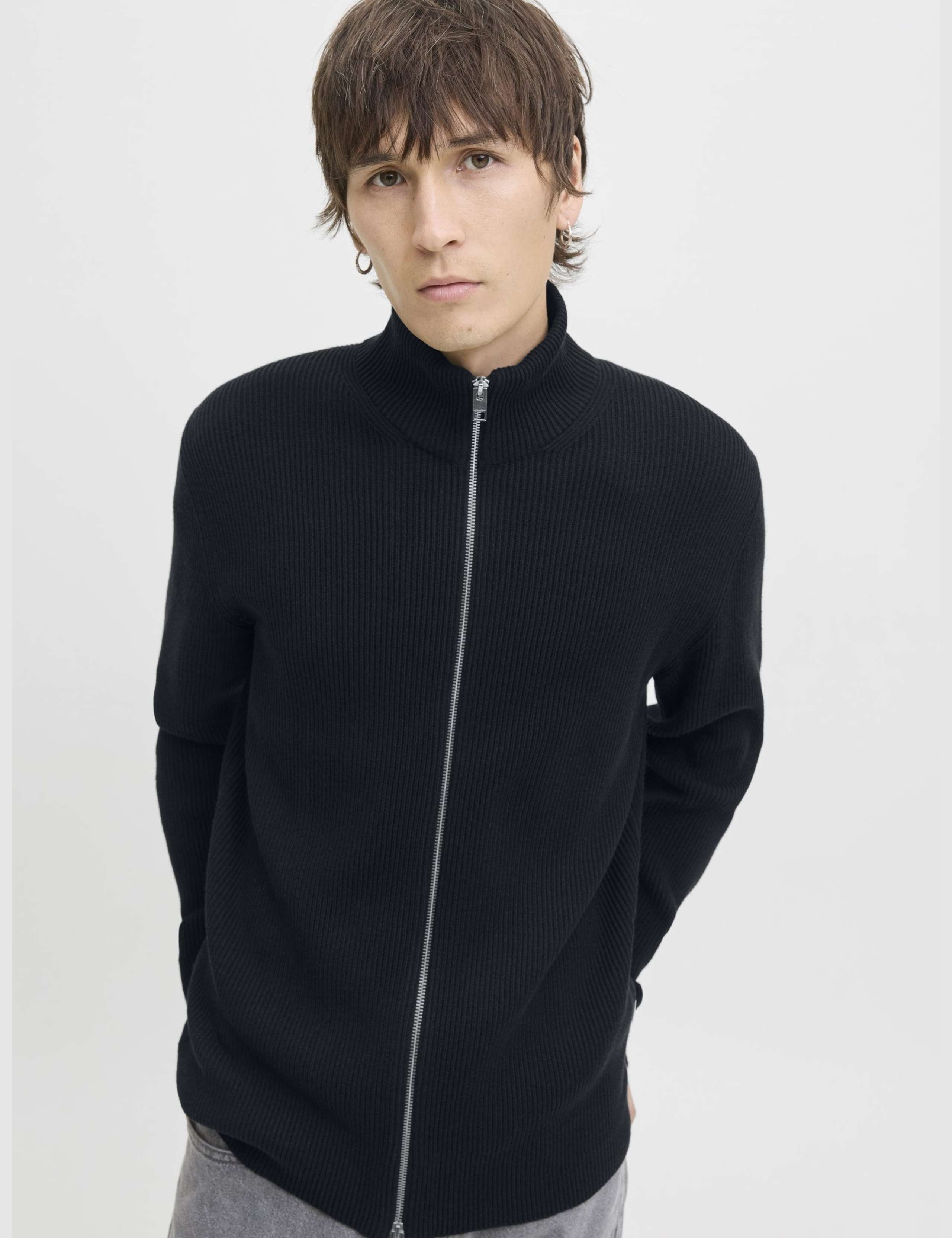Cotton Blend Ribbed Zip Up Cardigan 3 of 5