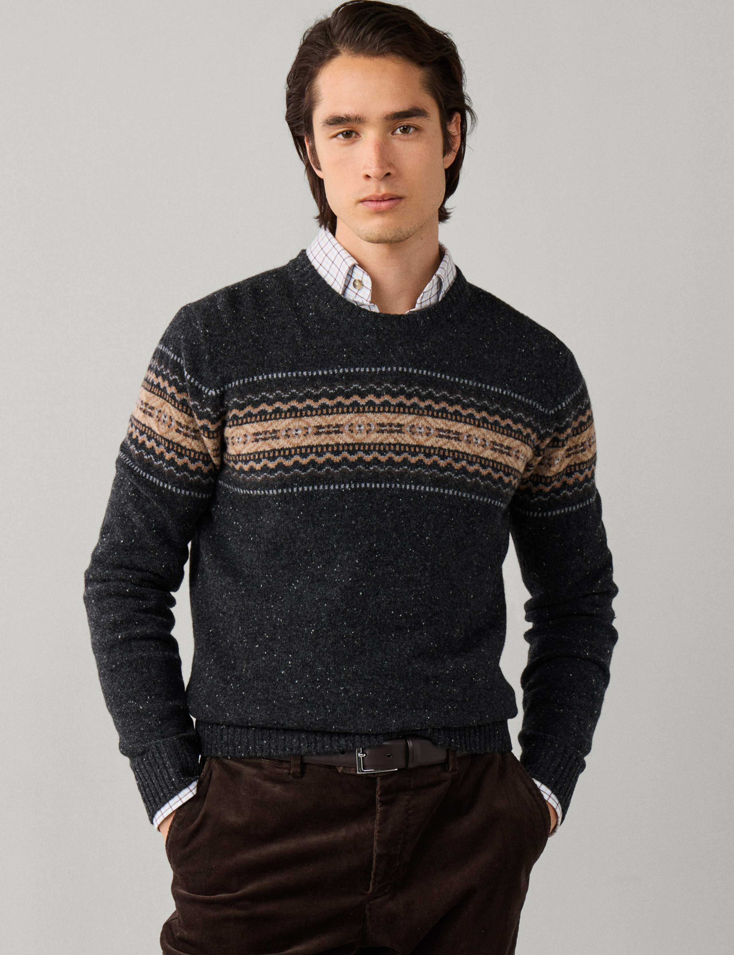Pure Merino Wool Fair Isle Crew Neck Jumper 1 of 7