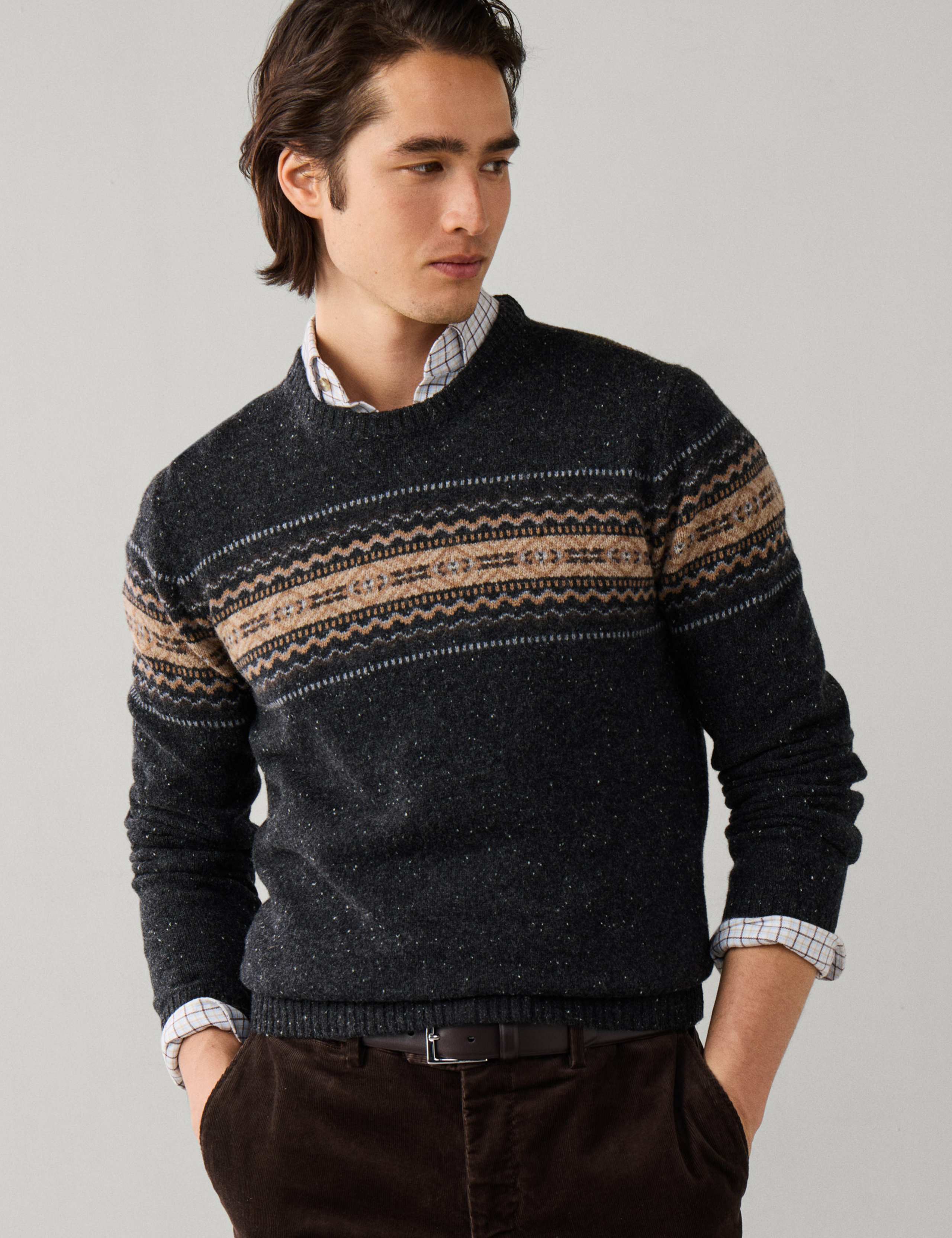 Pure Merino Wool Fair Isle Crew Neck Jumper 6 of 7