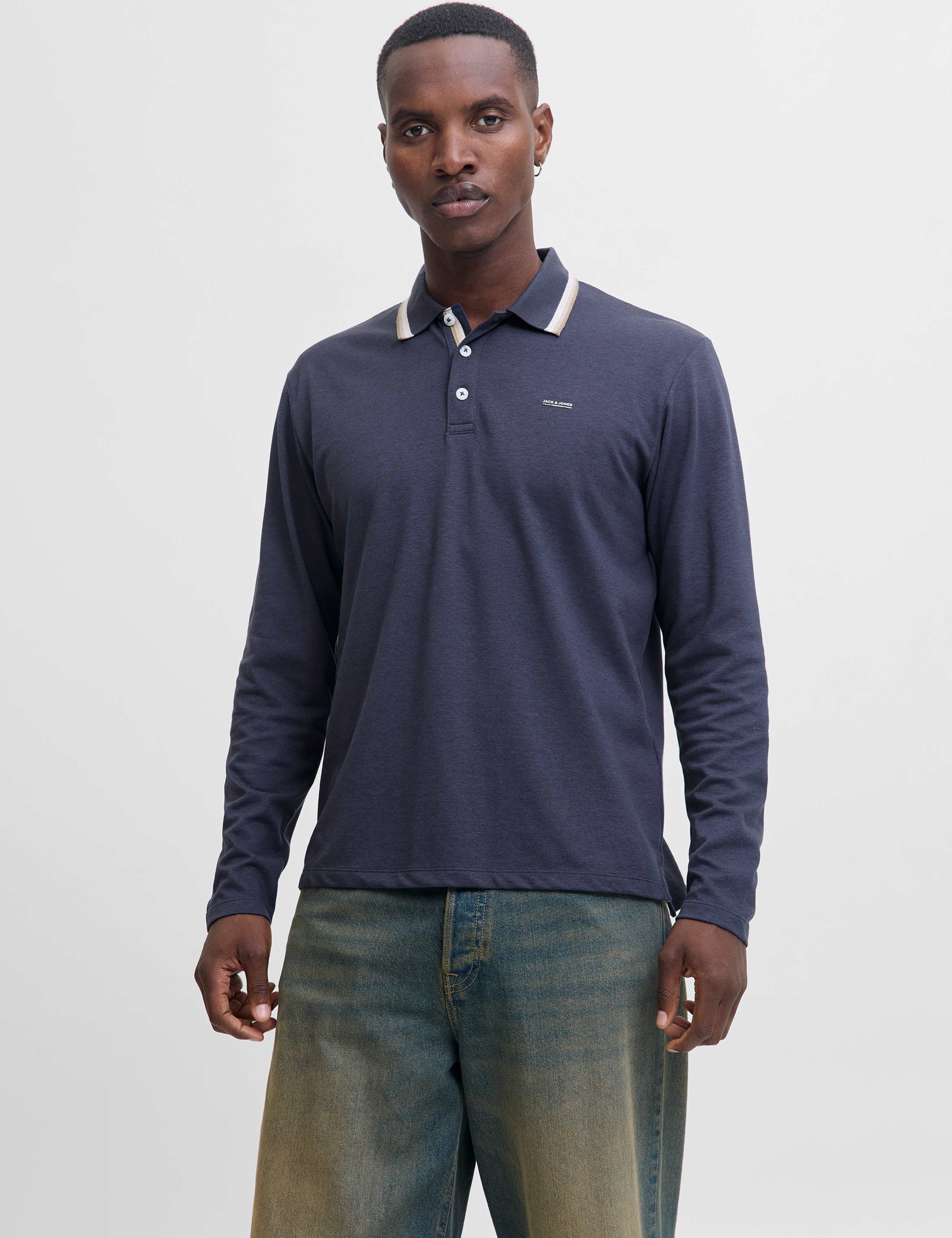 Cotton Blend Long Sleeve Polo Shirt 1 of 6