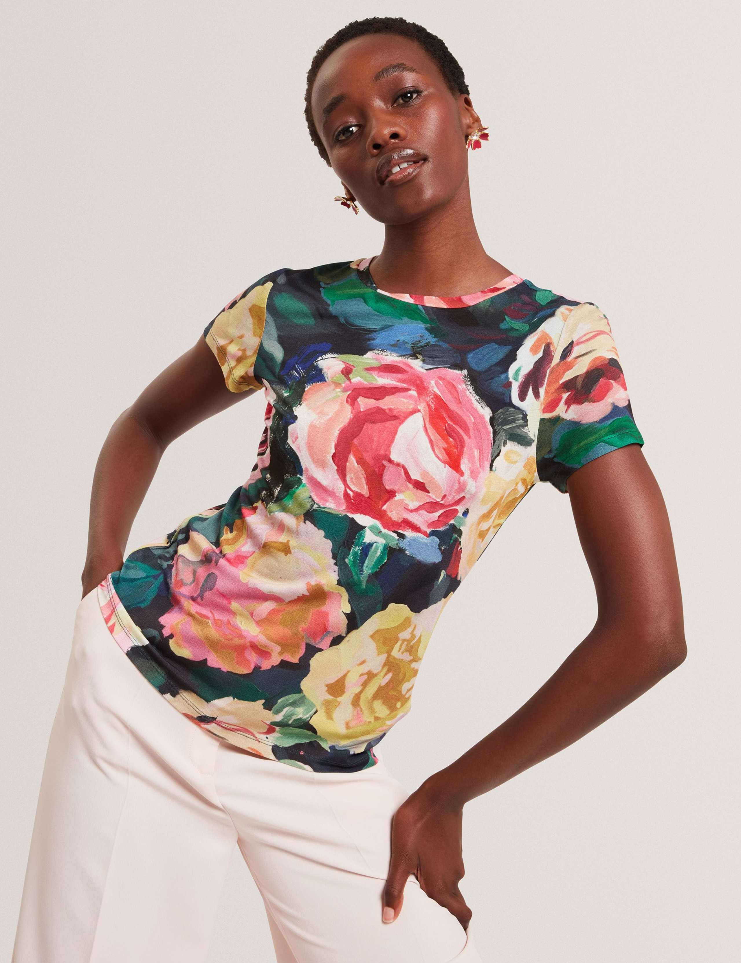 Floral Crew Neck Fitted Top 1 of 6