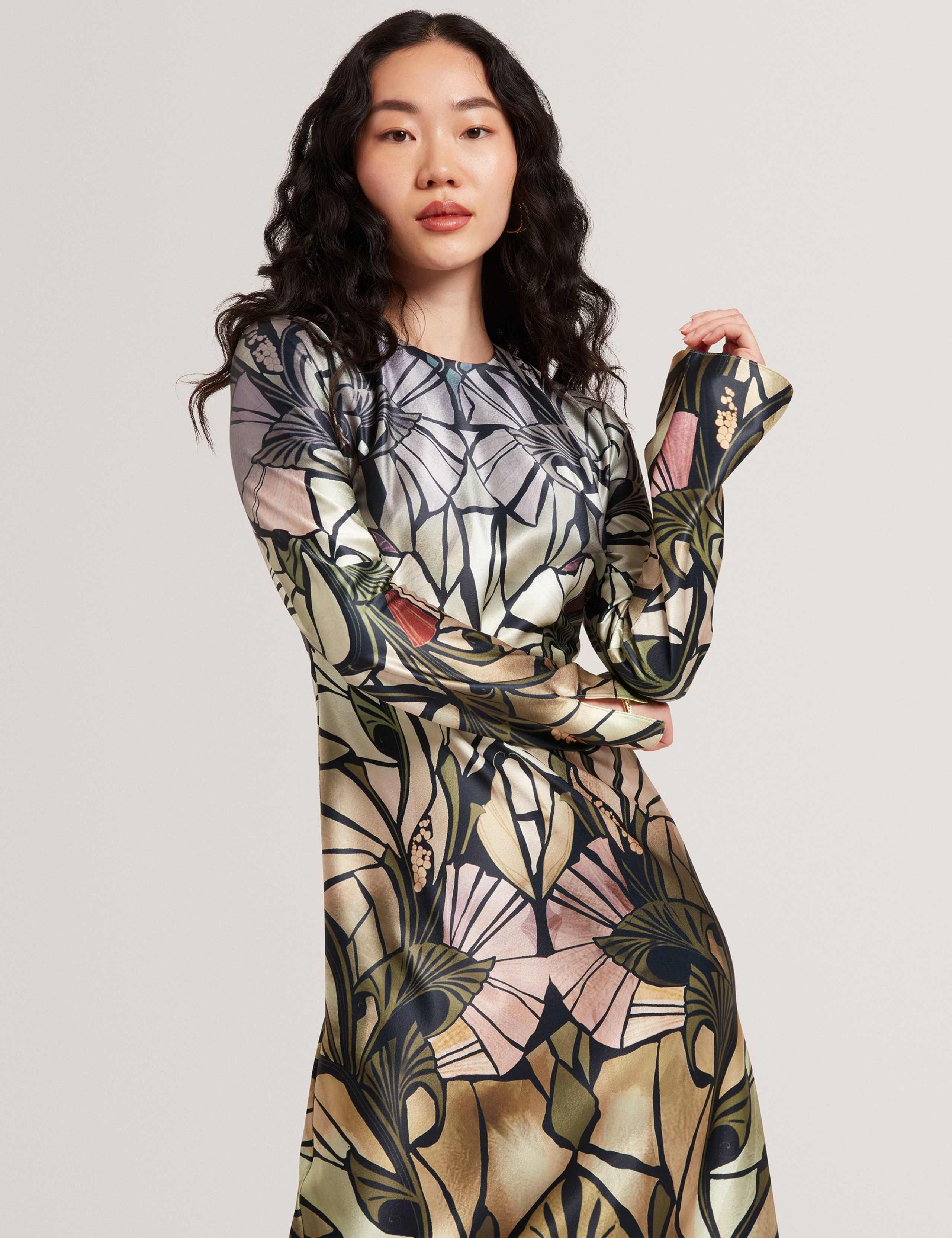 Satin Printed Midi Shift Dress 2 of 4
