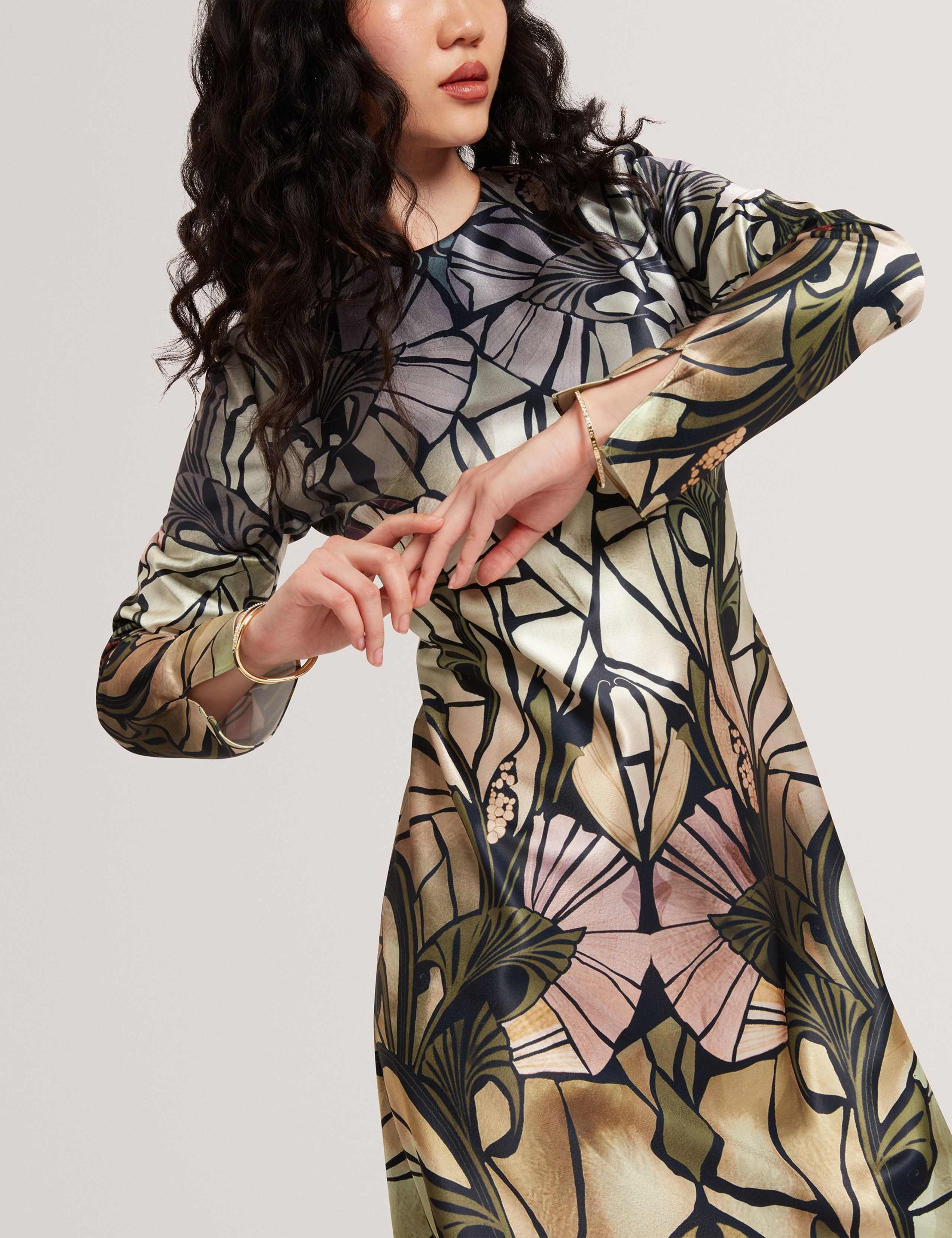 Satin Printed Midi Shift Dress 3 of 4