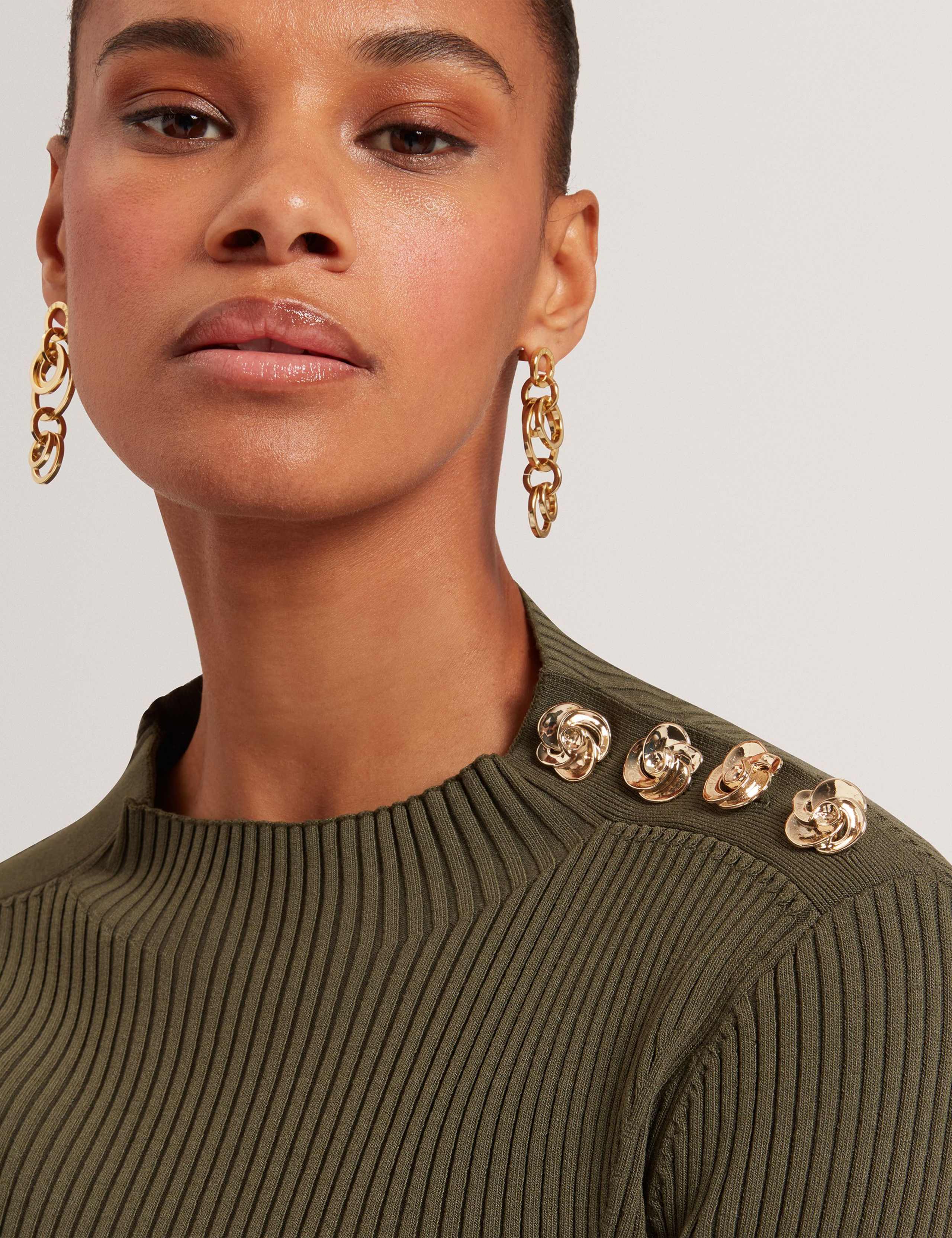 Ribbed Button Detail Fitted Knitted Top 2 of 4