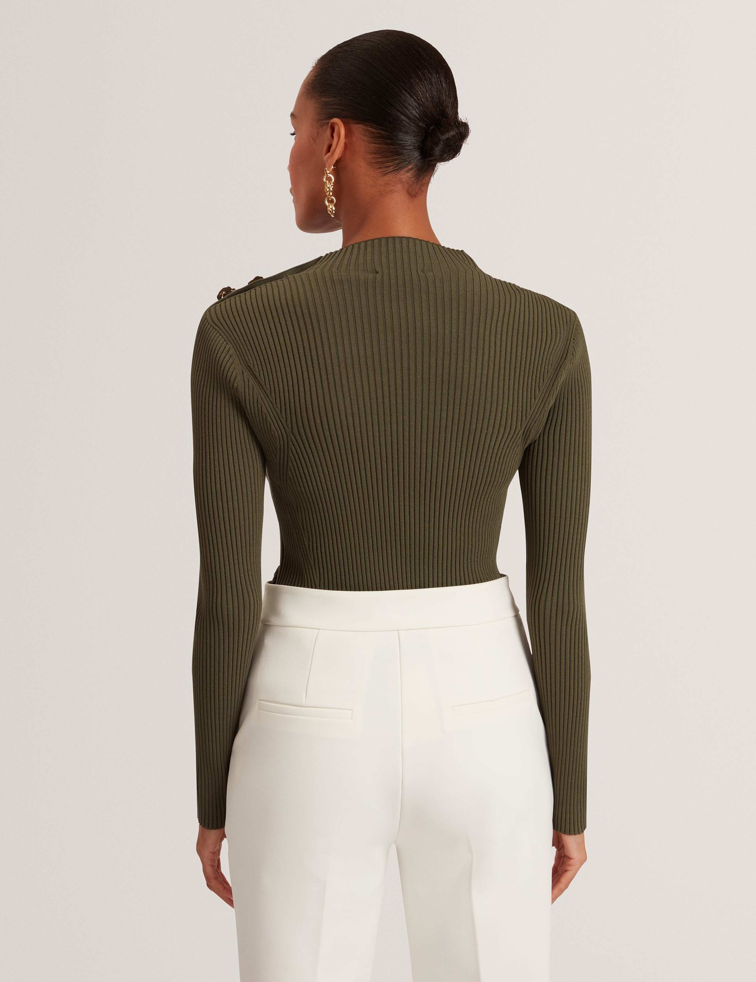 Ribbed Button Detail Fitted Knitted Top 3 of 4