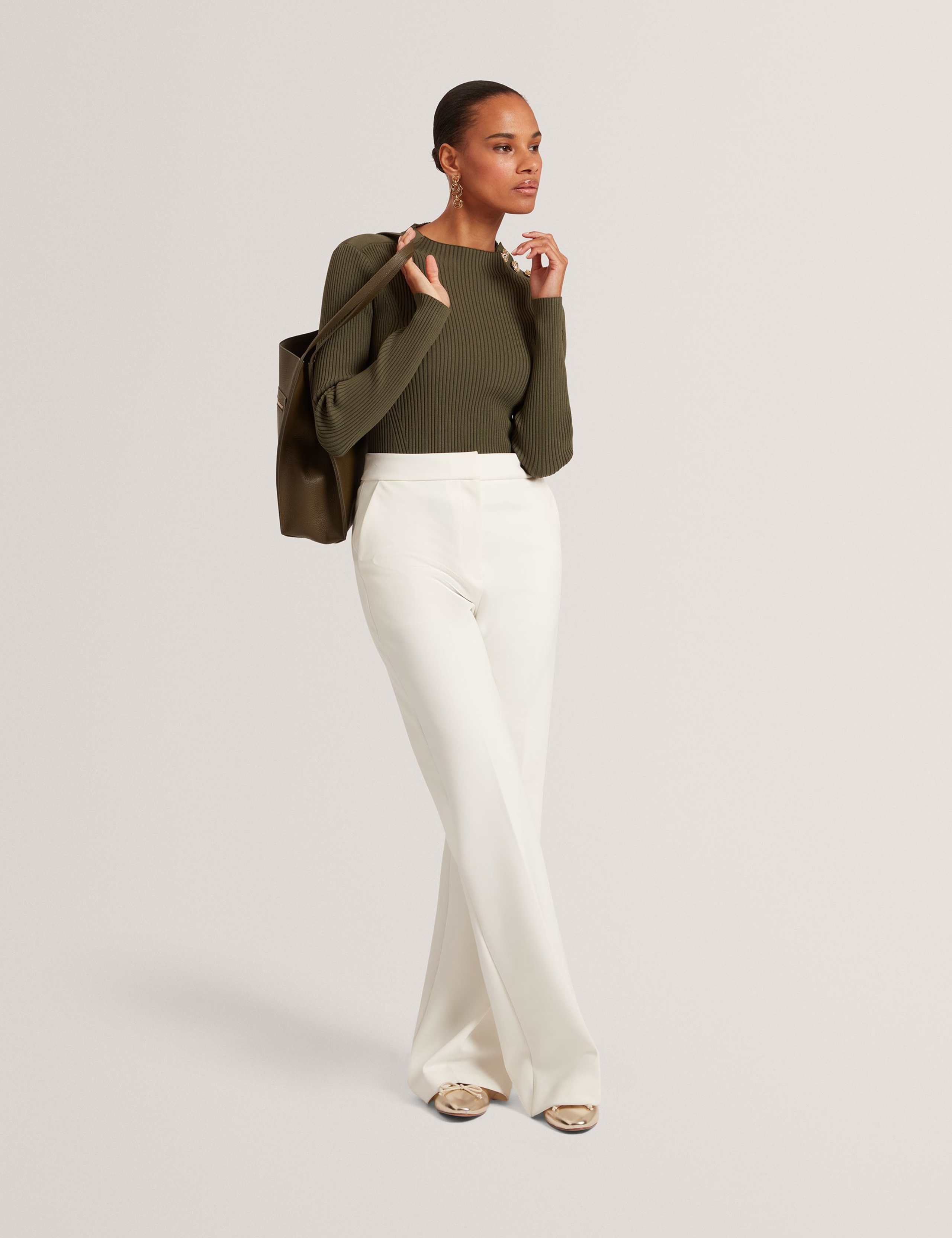 Ribbed Button Detail Fitted Knitted Top 4 of 4