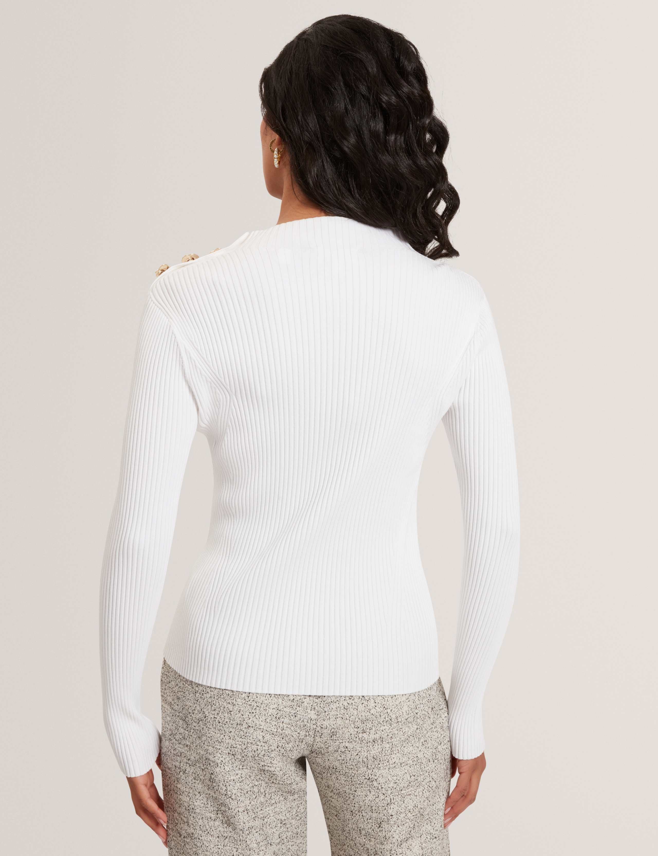 Ribbed Button Detail Fitted Knitted Top 5 of 6