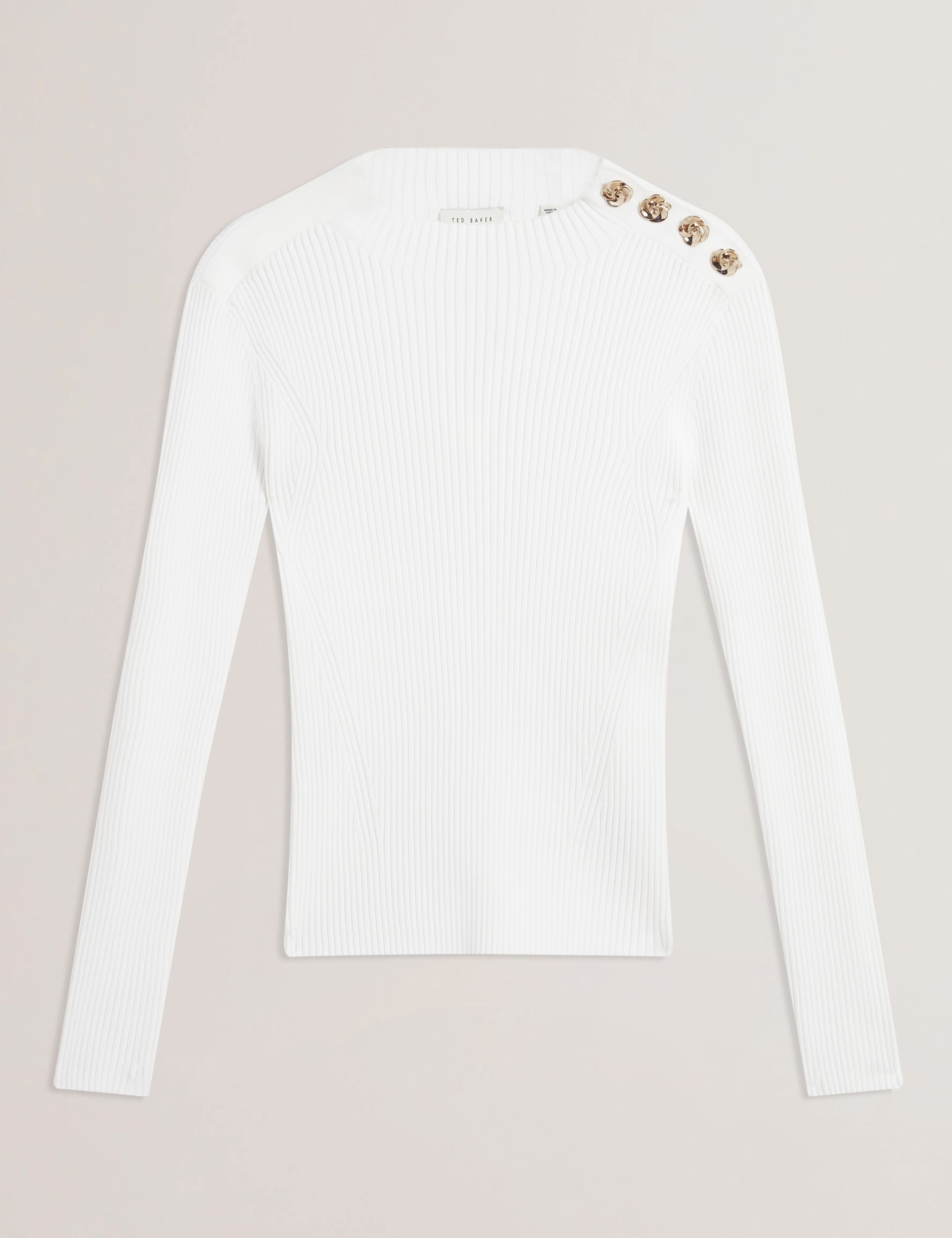 Ribbed Button Detail Fitted Knitted Top 2 of 6