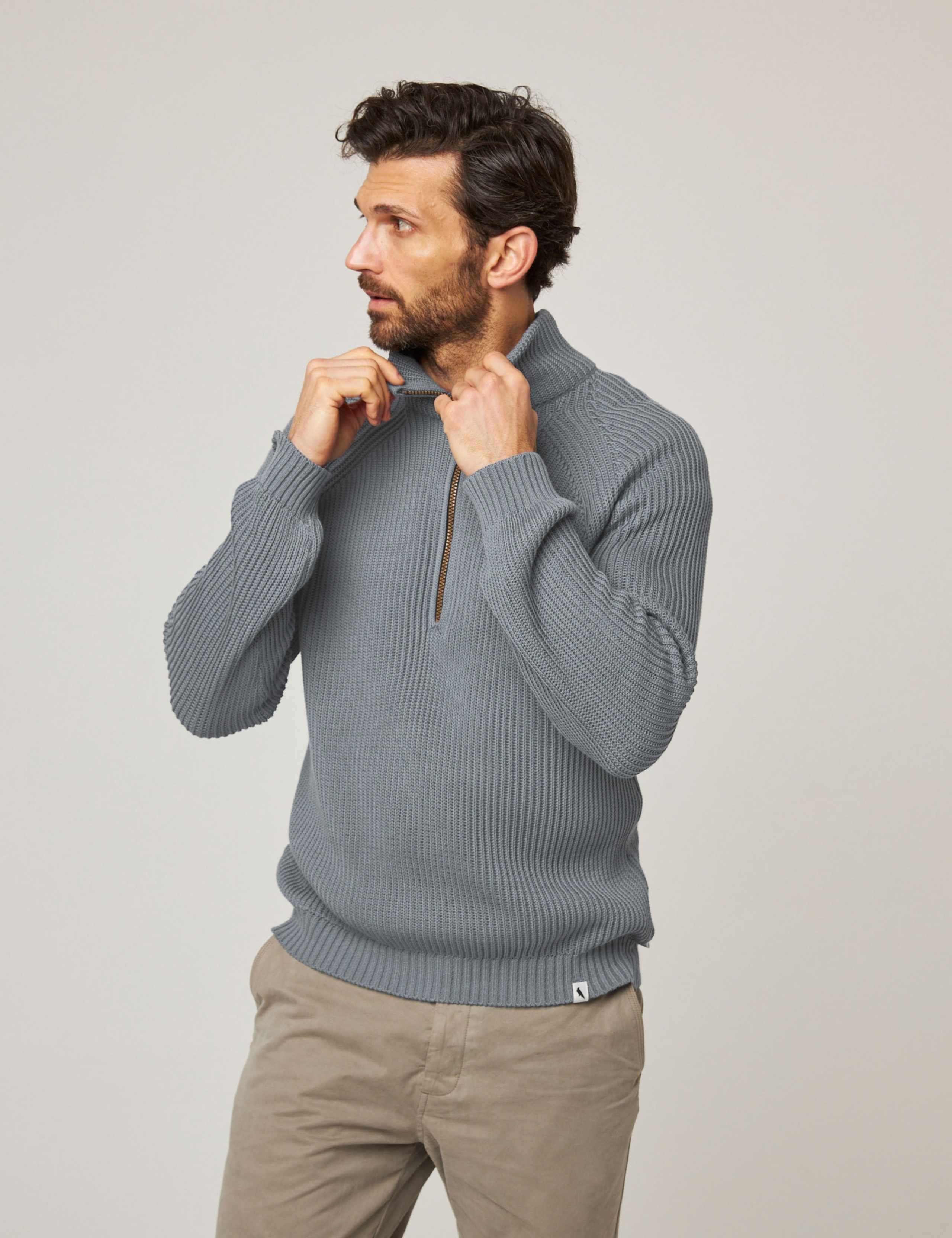 Pure Cotton Ribbed Quarter Zip Jumper 3 of 6