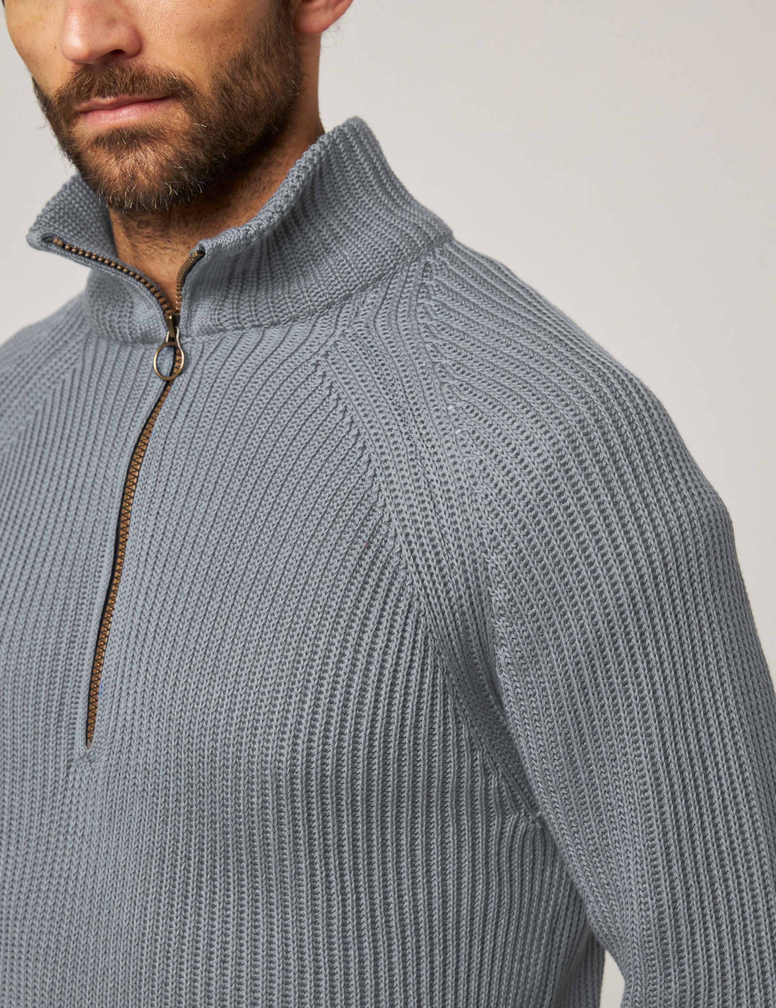 Pure Cotton Ribbed Quarter Zip Jumper 4 of 6