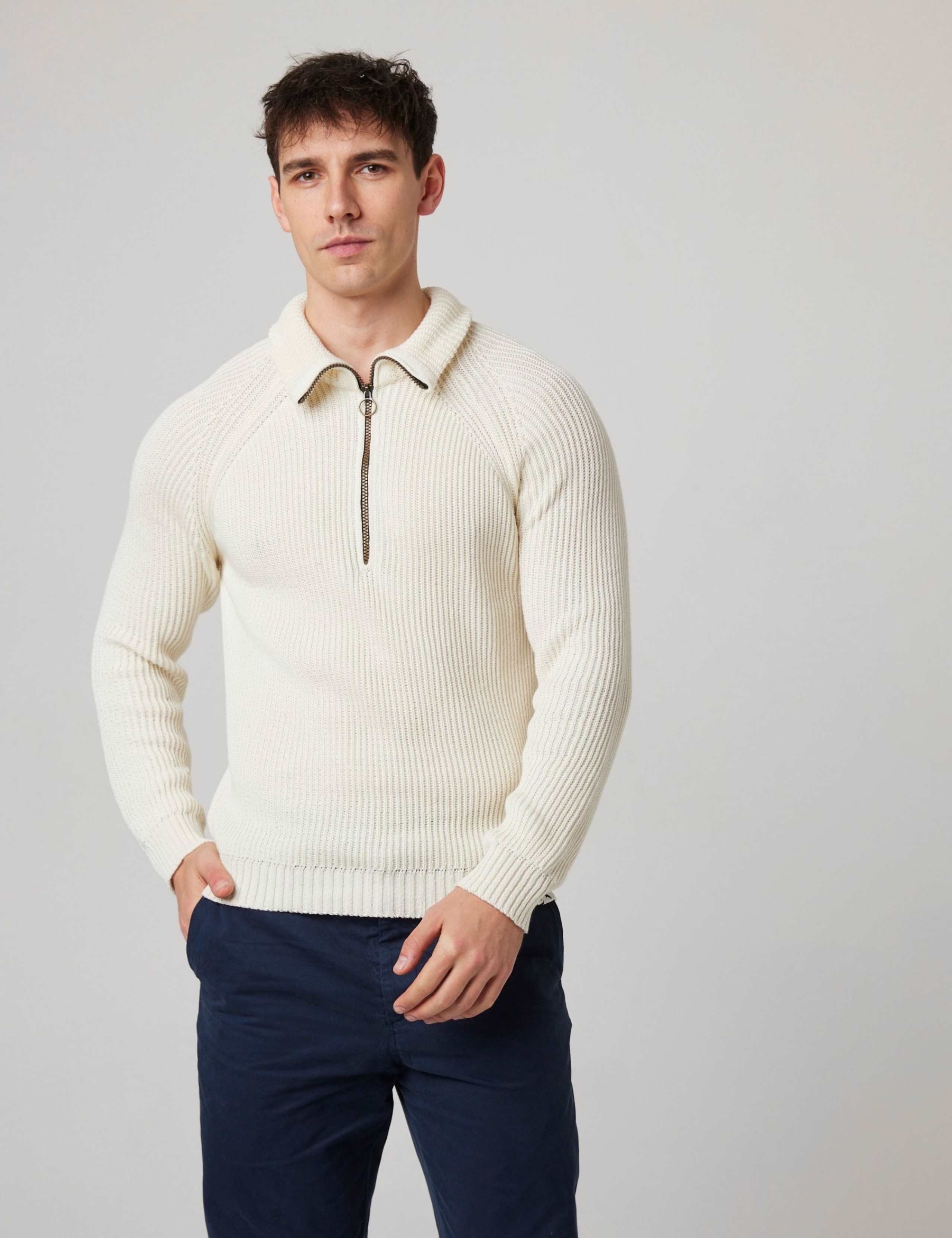 Pure Cotton Ribbed Quarter Zip Jumper 1 of 6