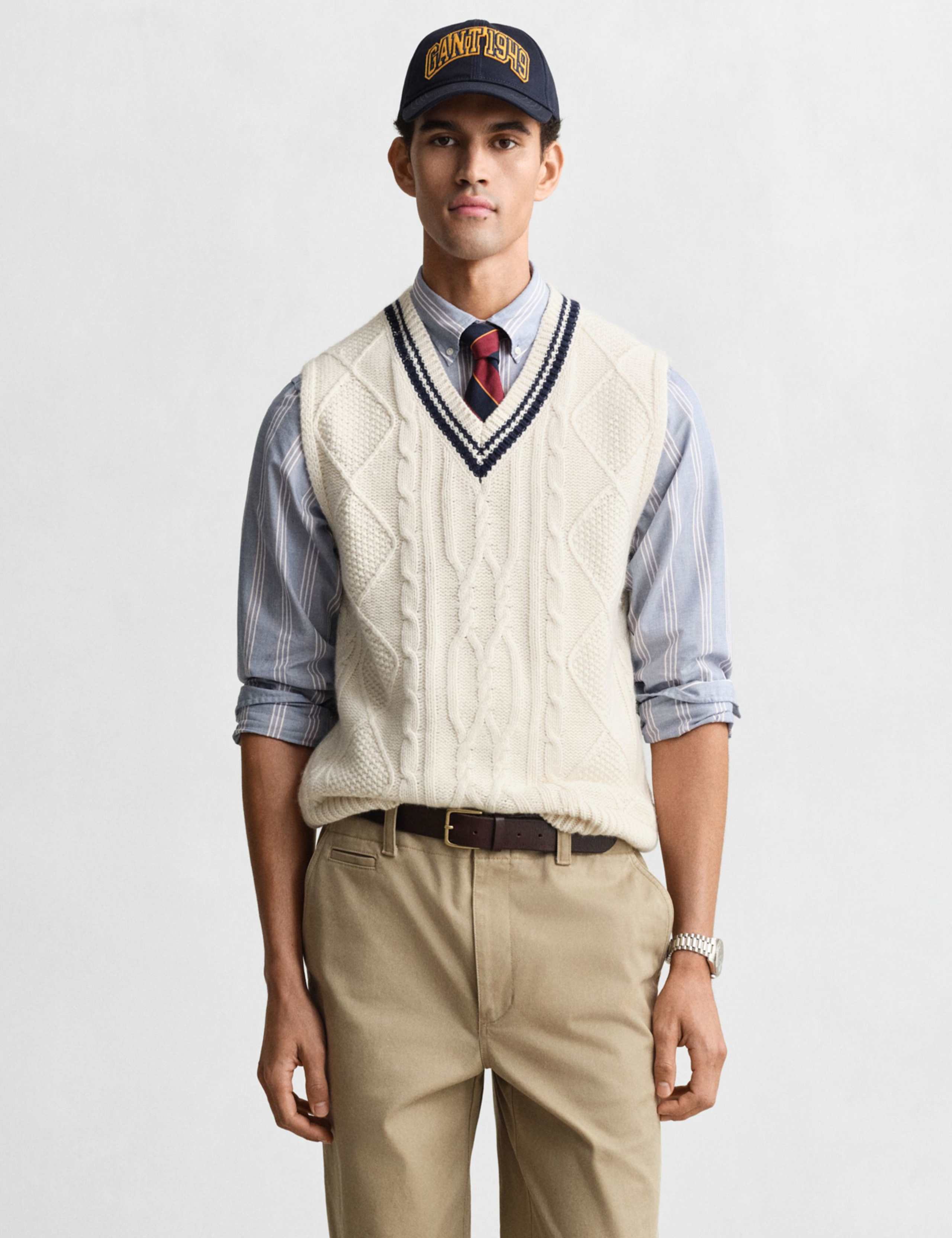 Pure Cotton Cable V-Neck Knitted Vest 1 of 4