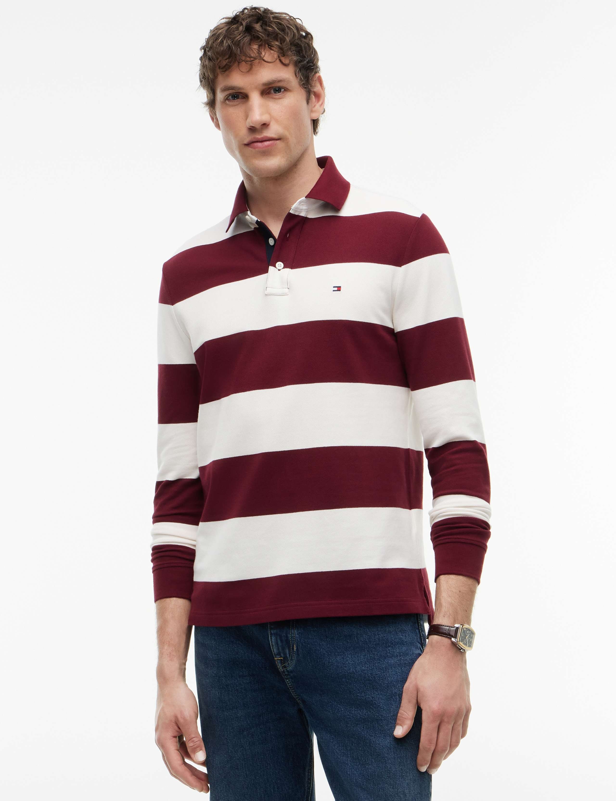 Cotton Rich Striped Rugby Shirt 1 of 5