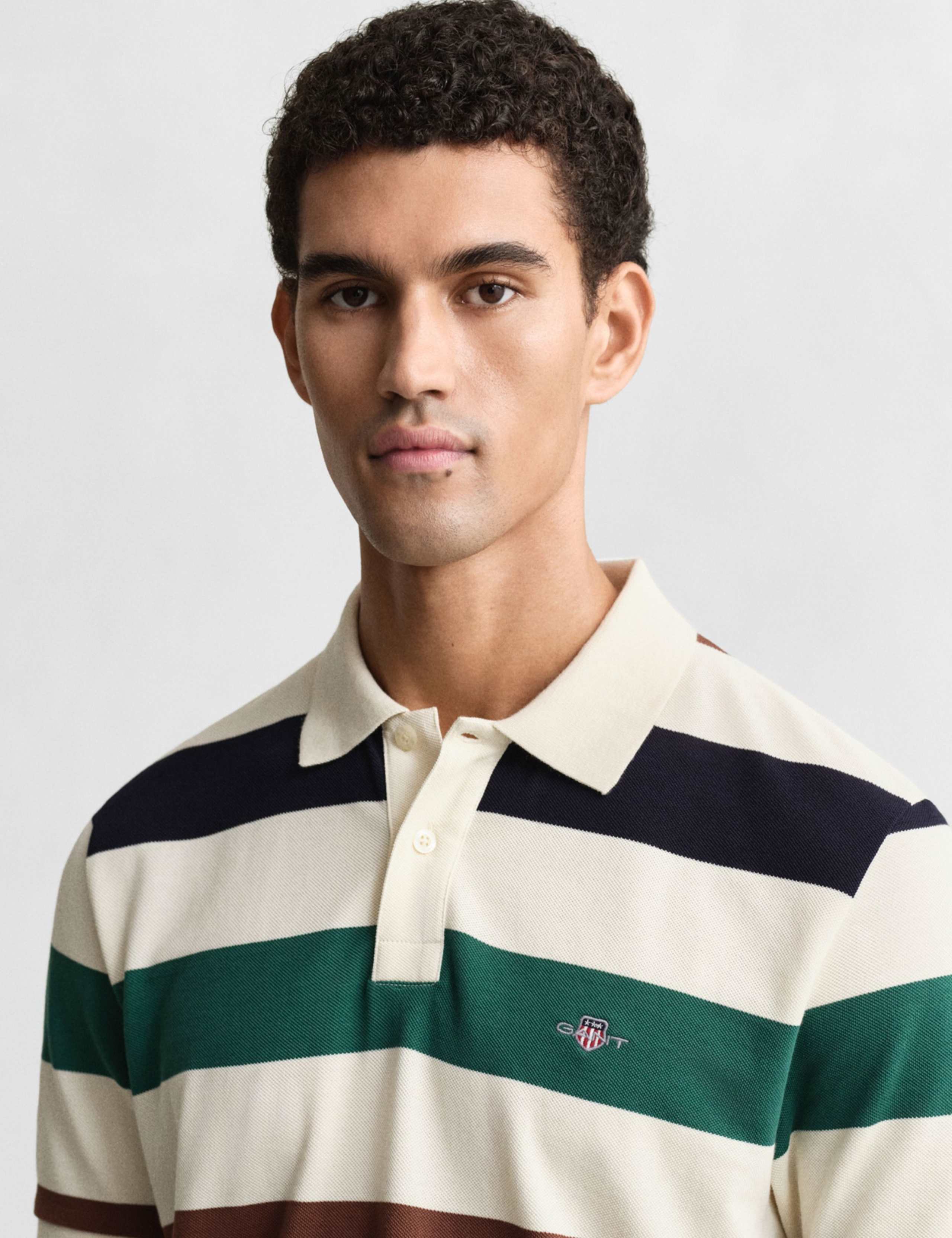 Pure Cotton Striped Knitte Polo Shirt 3 of 4