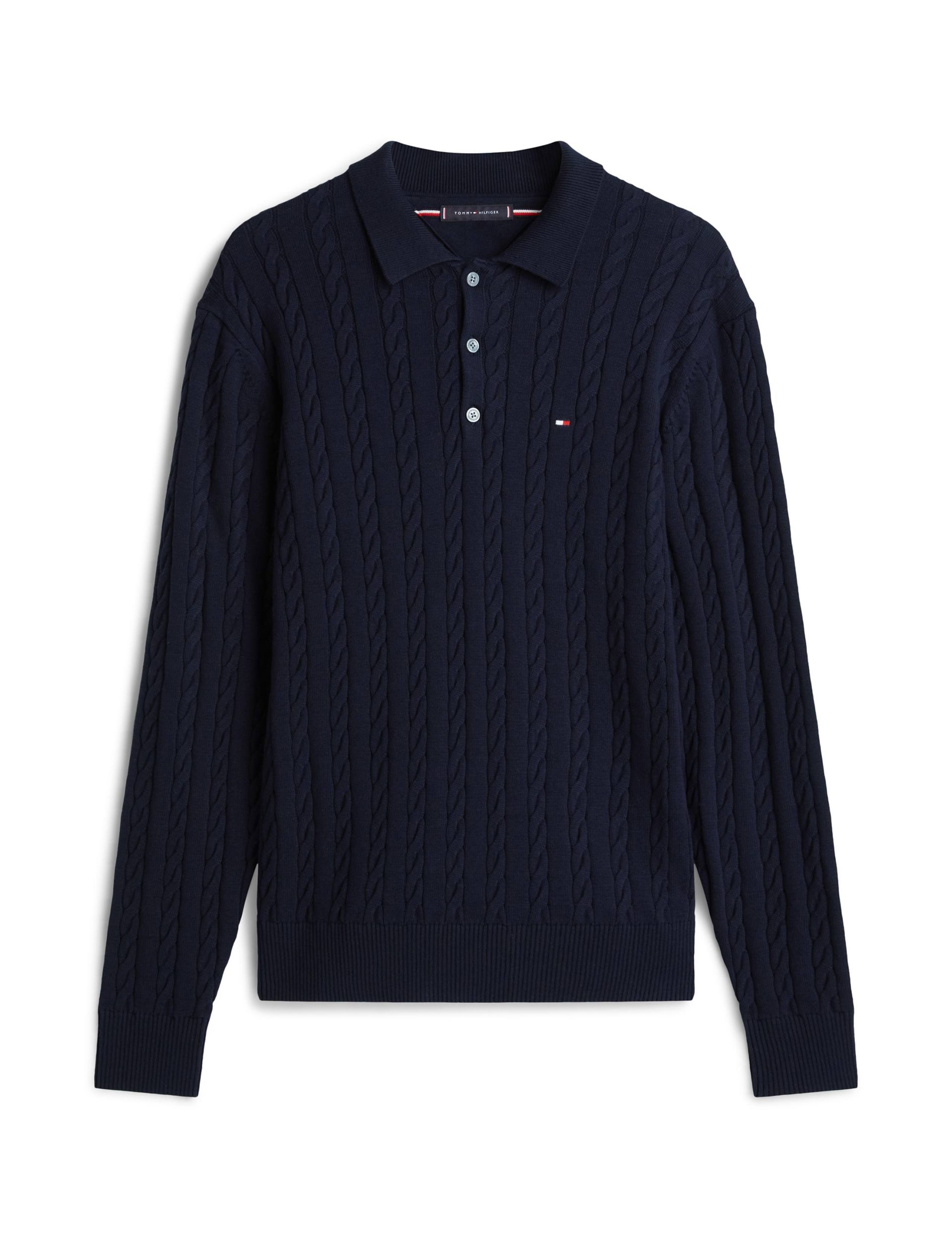 Pure Cotton Cable Knit Polo Shirt 2 of 5