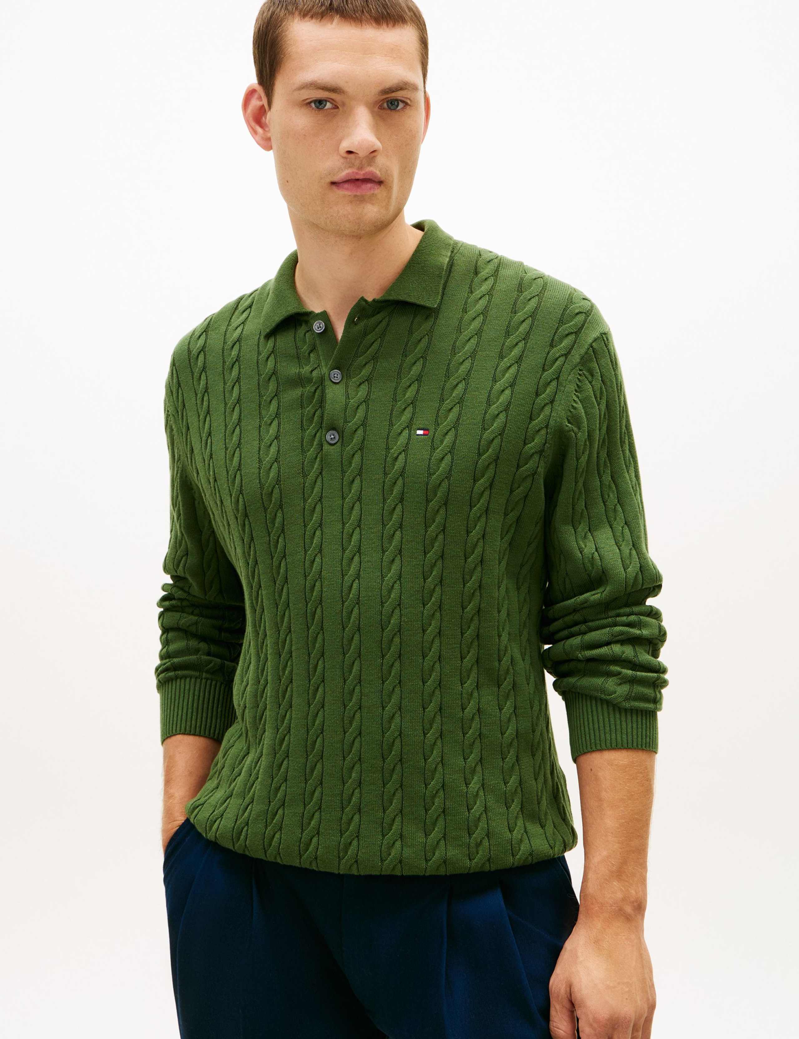 Pure Cotton Cable Knit Polo Shirt 1 of 5