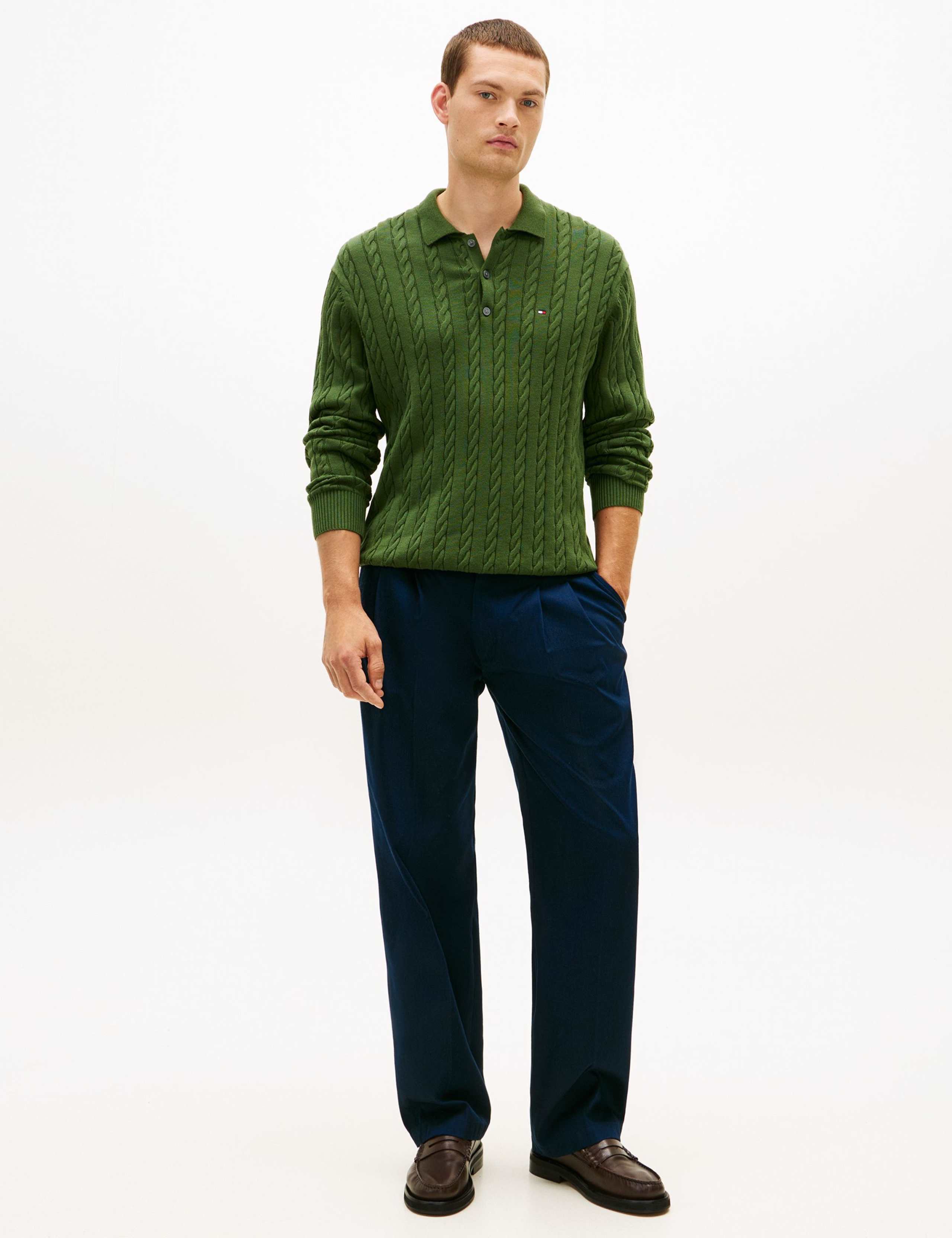 Pure Cotton Cable Knit Polo Shirt 3 of 5