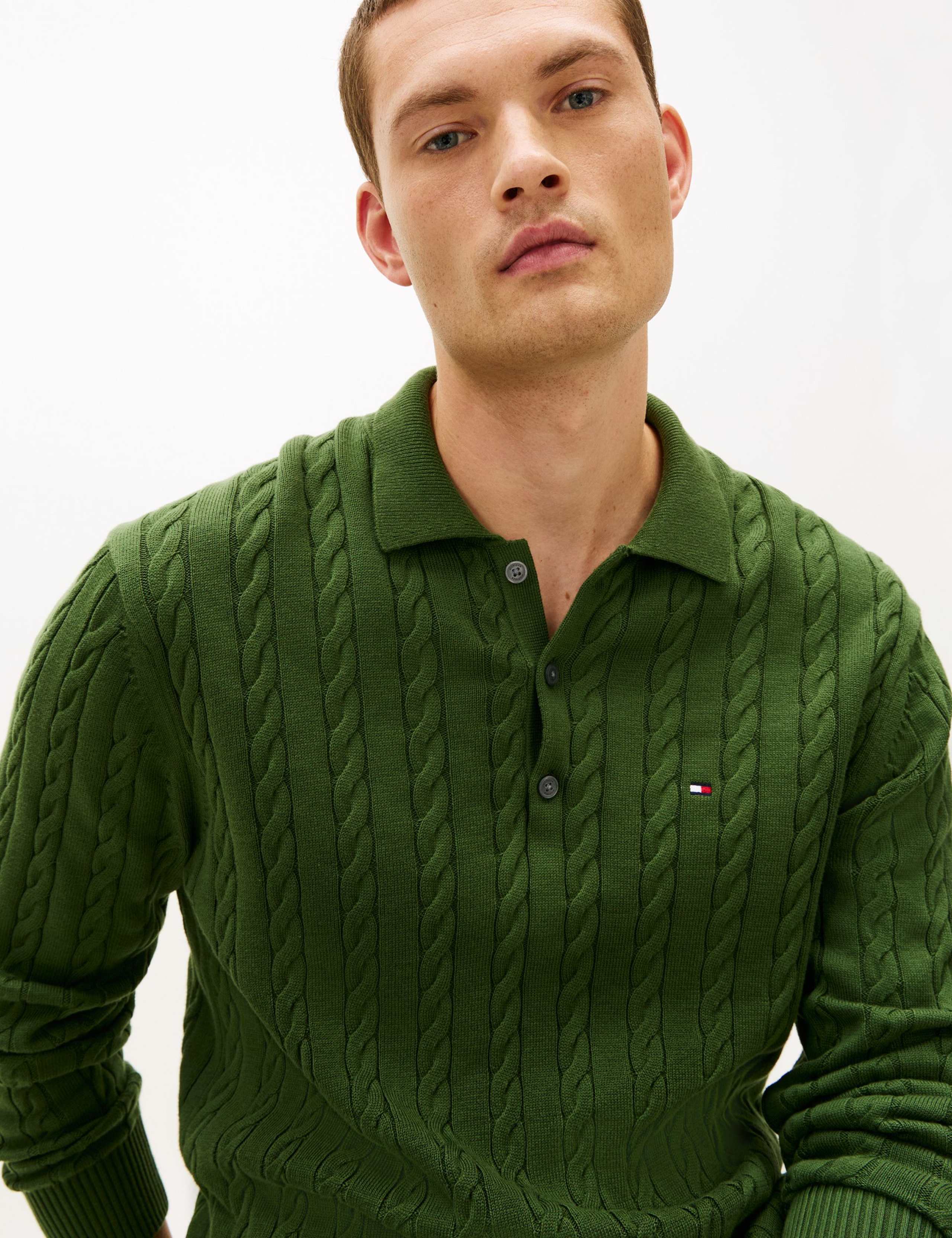 Pure Cotton Cable Knit Polo Shirt 4 of 5