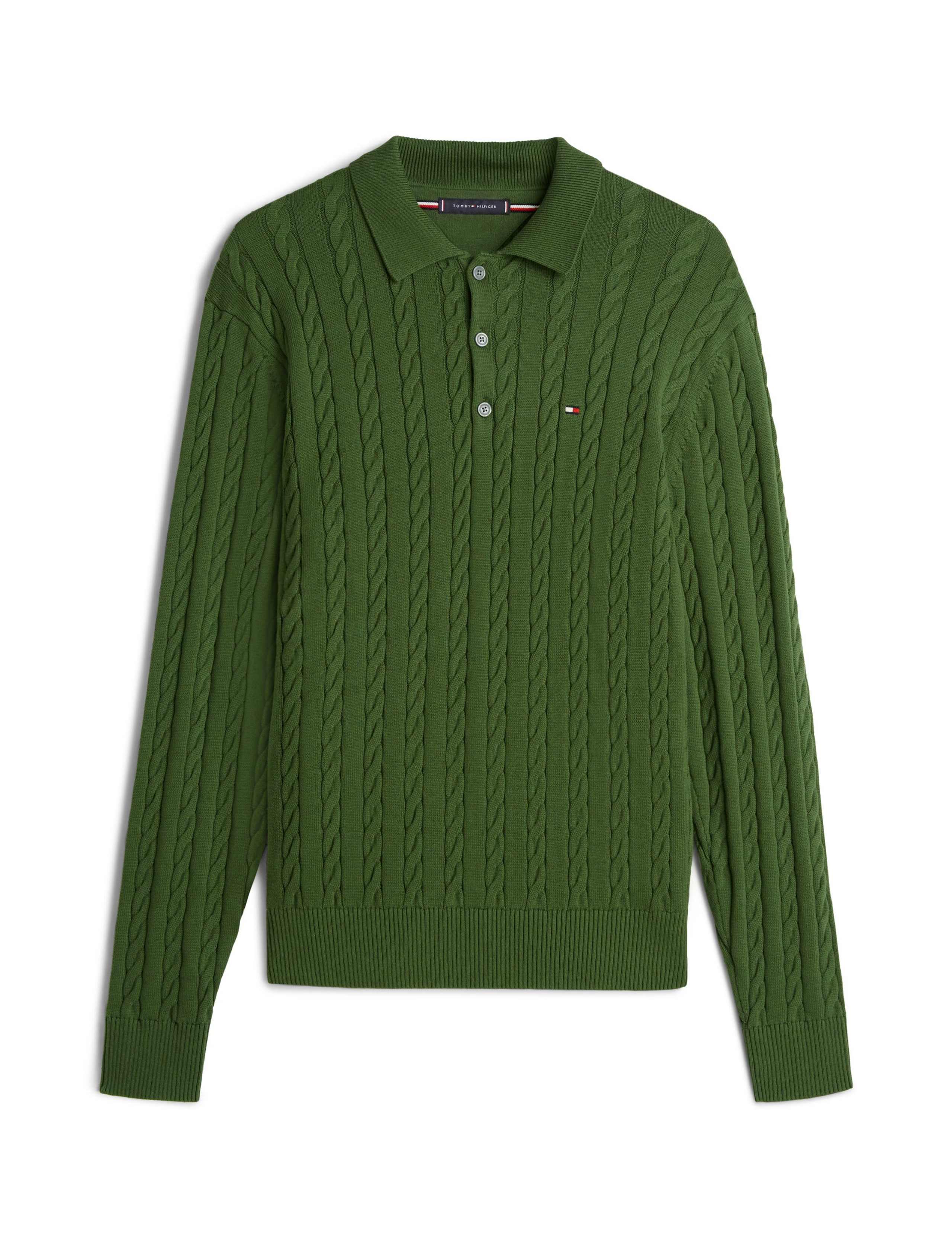 Pure Cotton Cable Knit Polo Shirt 2 of 5