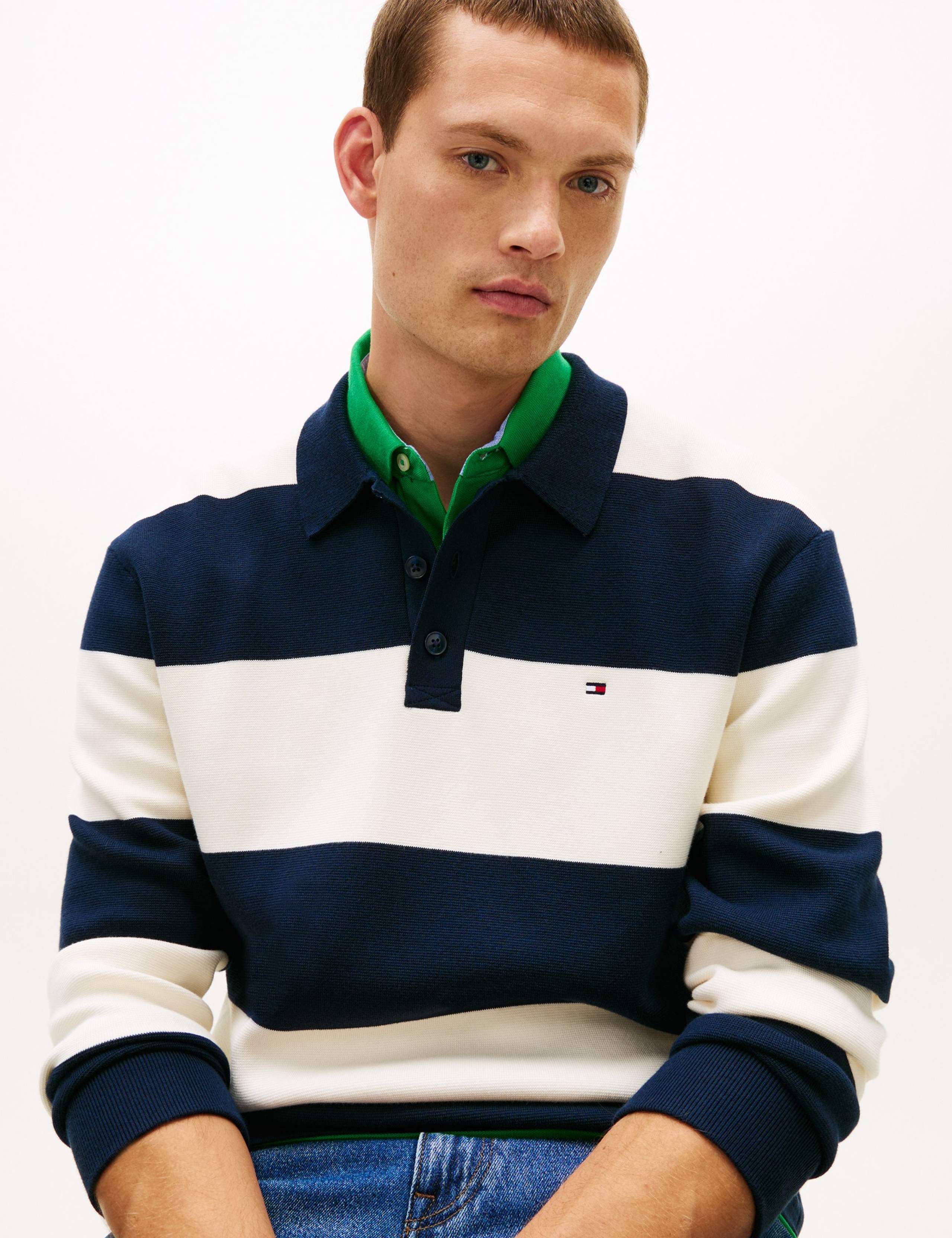 Cotton Blend Striped Knitted Polo Shirt 3 of 5