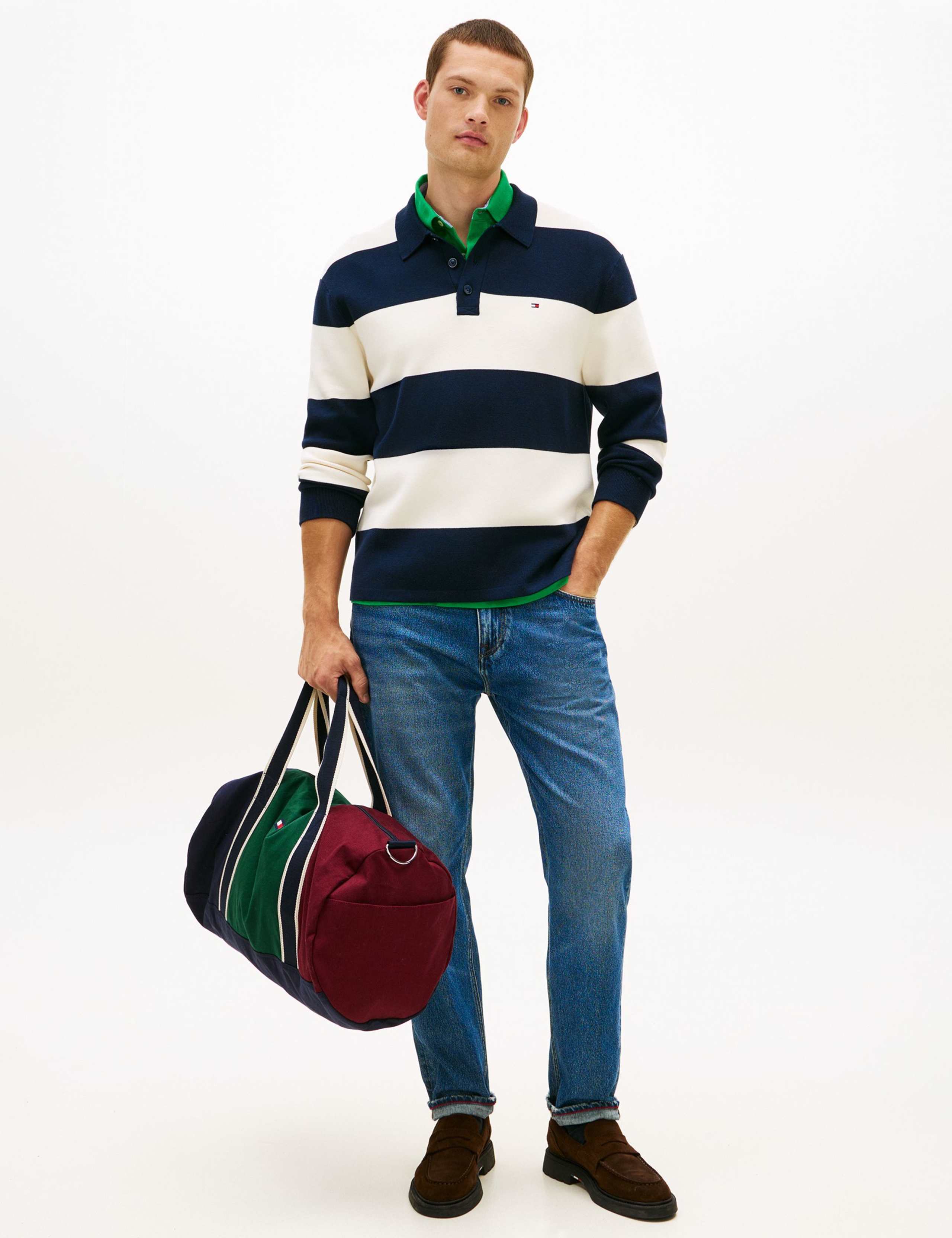 Cotton Blend Striped Knitted Polo Shirt 4 of 5