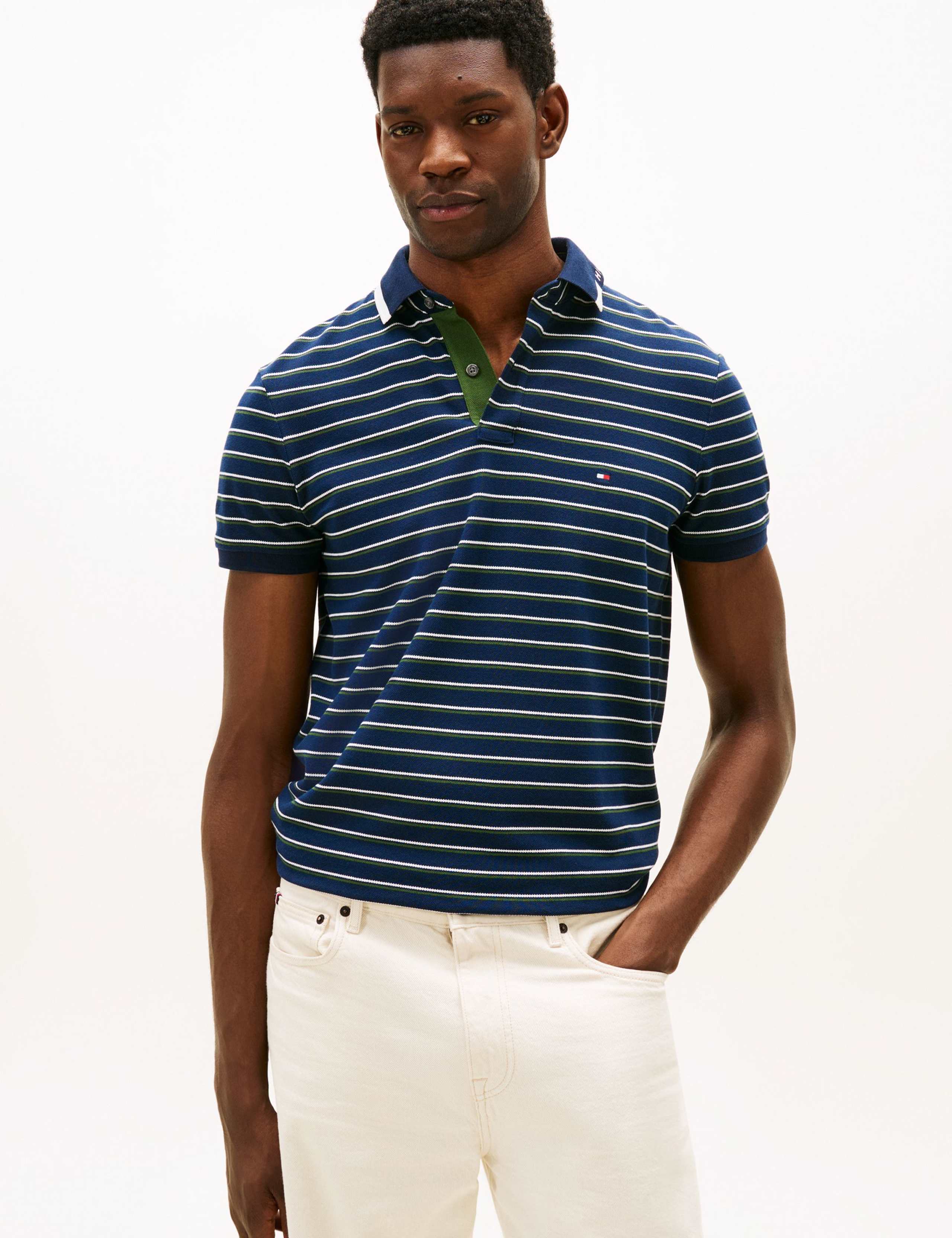 Cotton Rich Pique Striped Polo Shirt 1 of 5