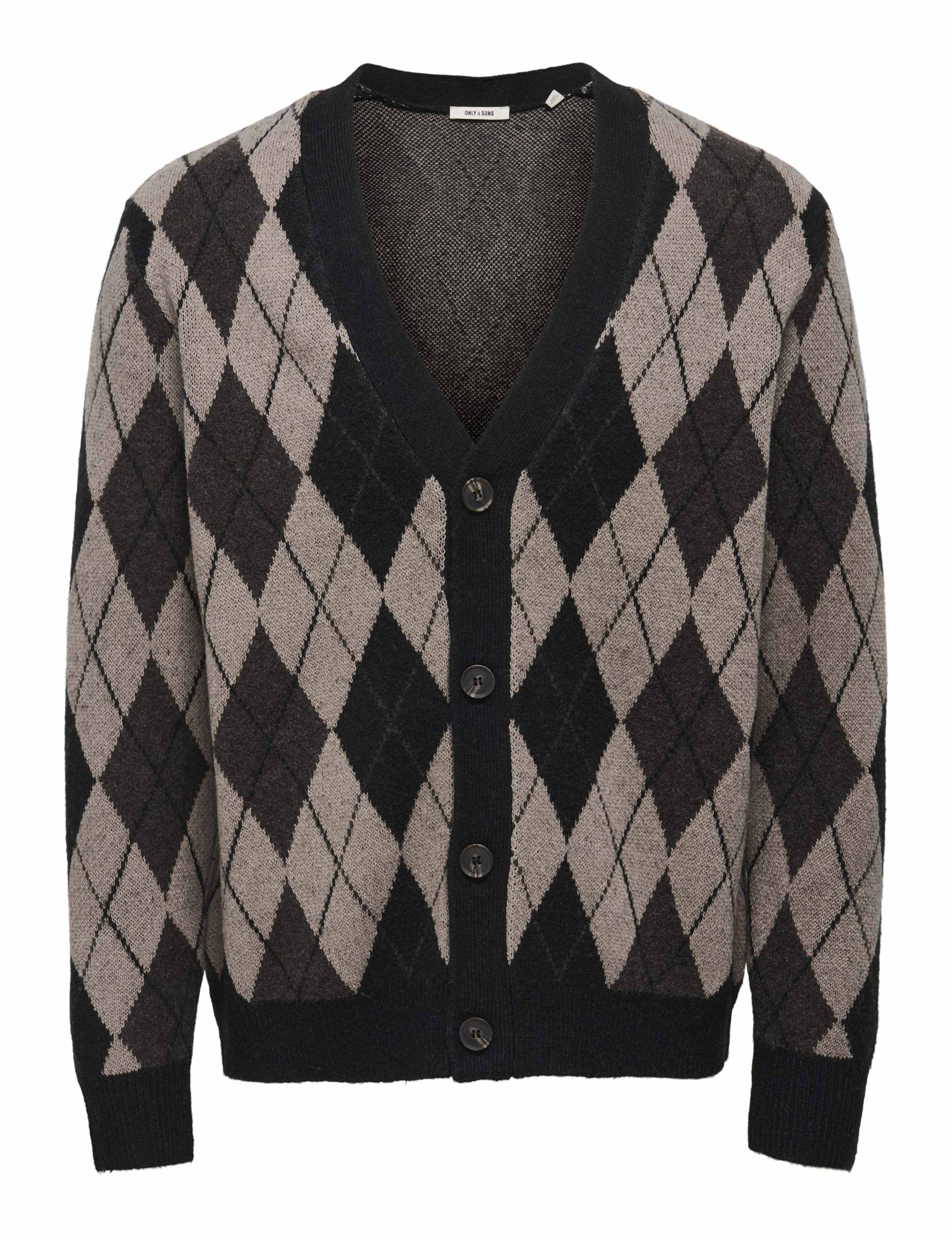 Argyle V-Neck Knitted Cardigan 1 of 2
