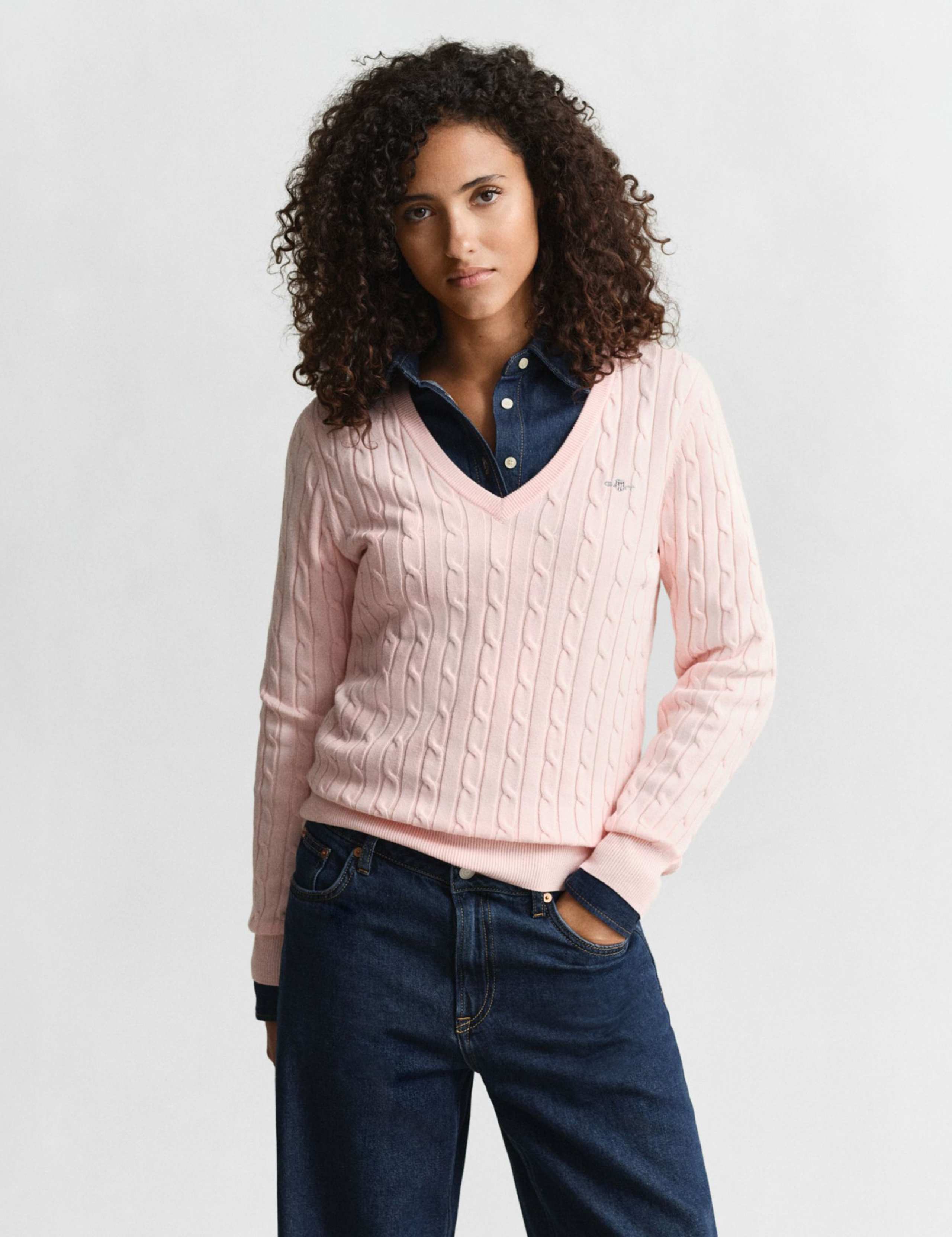 Cotton Rich Cable Knit V-Neck Jumper 1 of 4