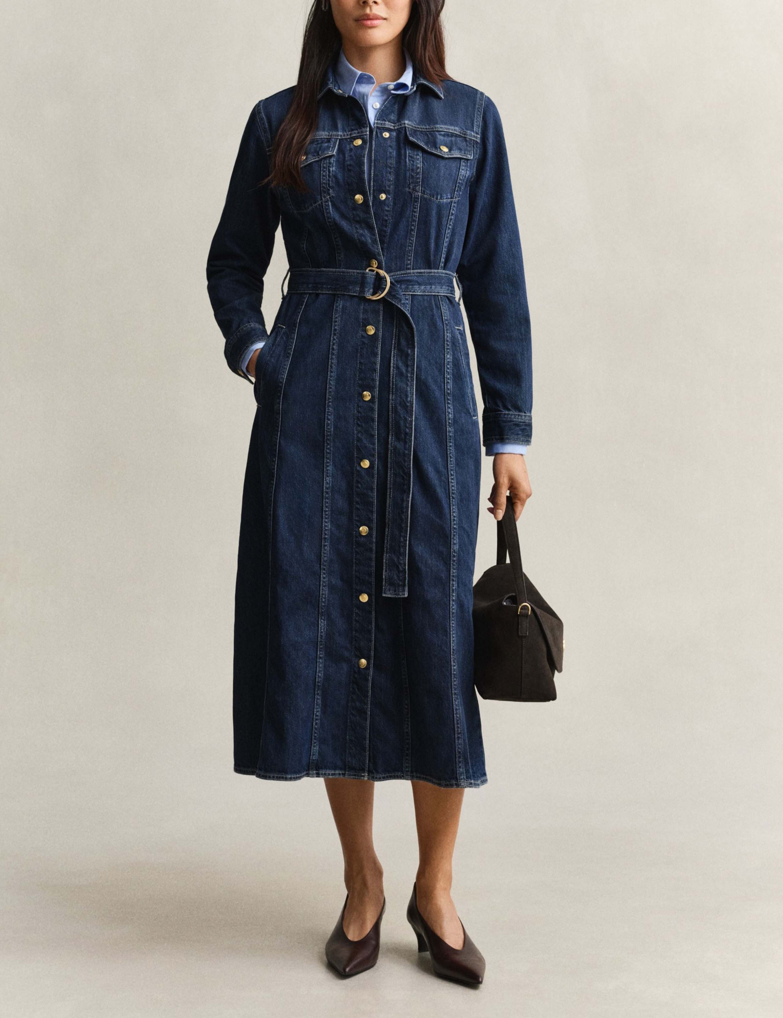 Pure Cotton Denim Midi Shirt Dress 3 of 5