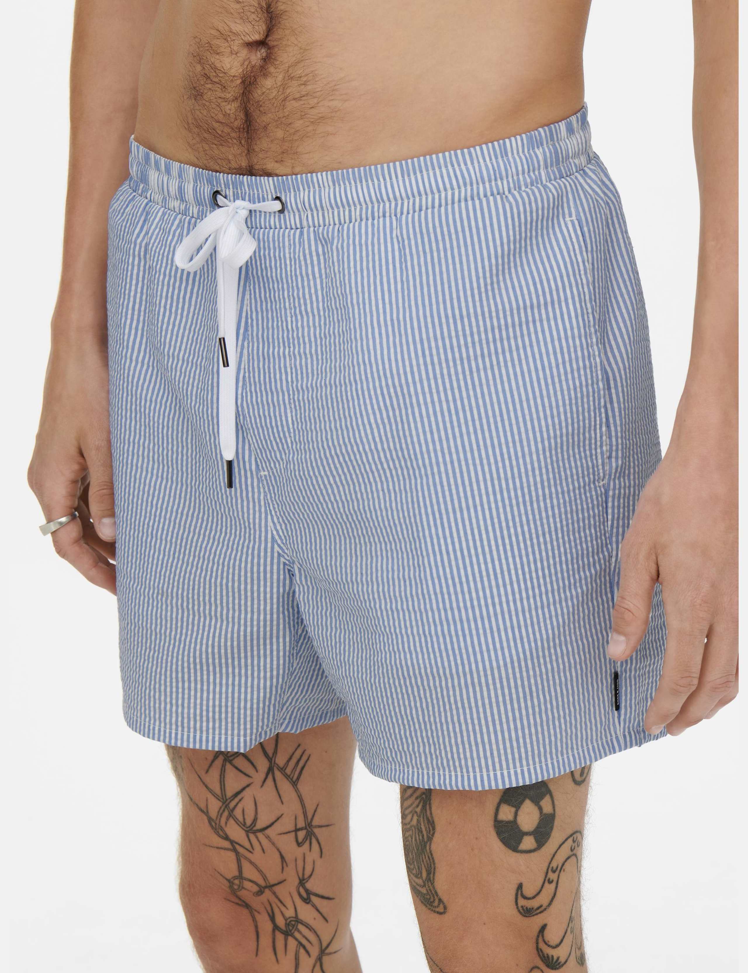 Cotton Blend Seersucker Striped Swim Shorts 3 of 5