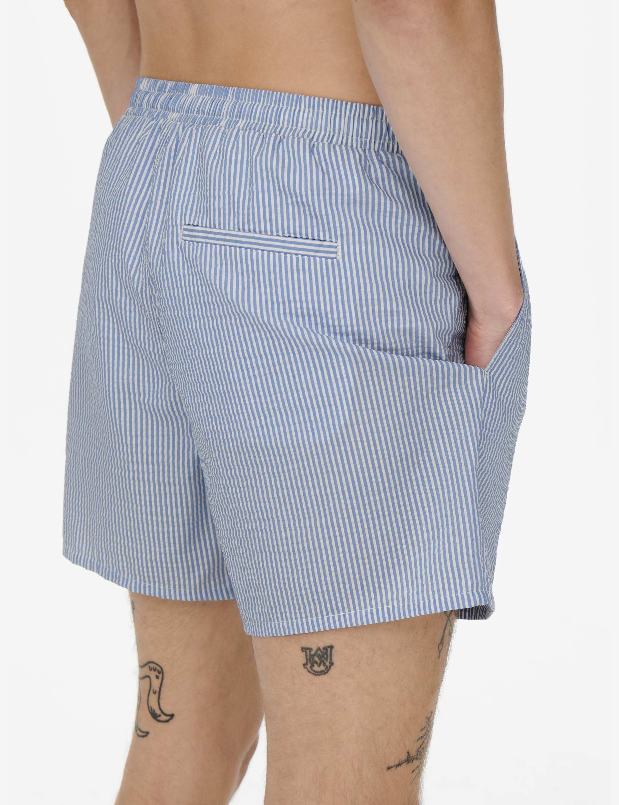 Cotton Blend Seersucker Striped Swim Shorts 4 of 5