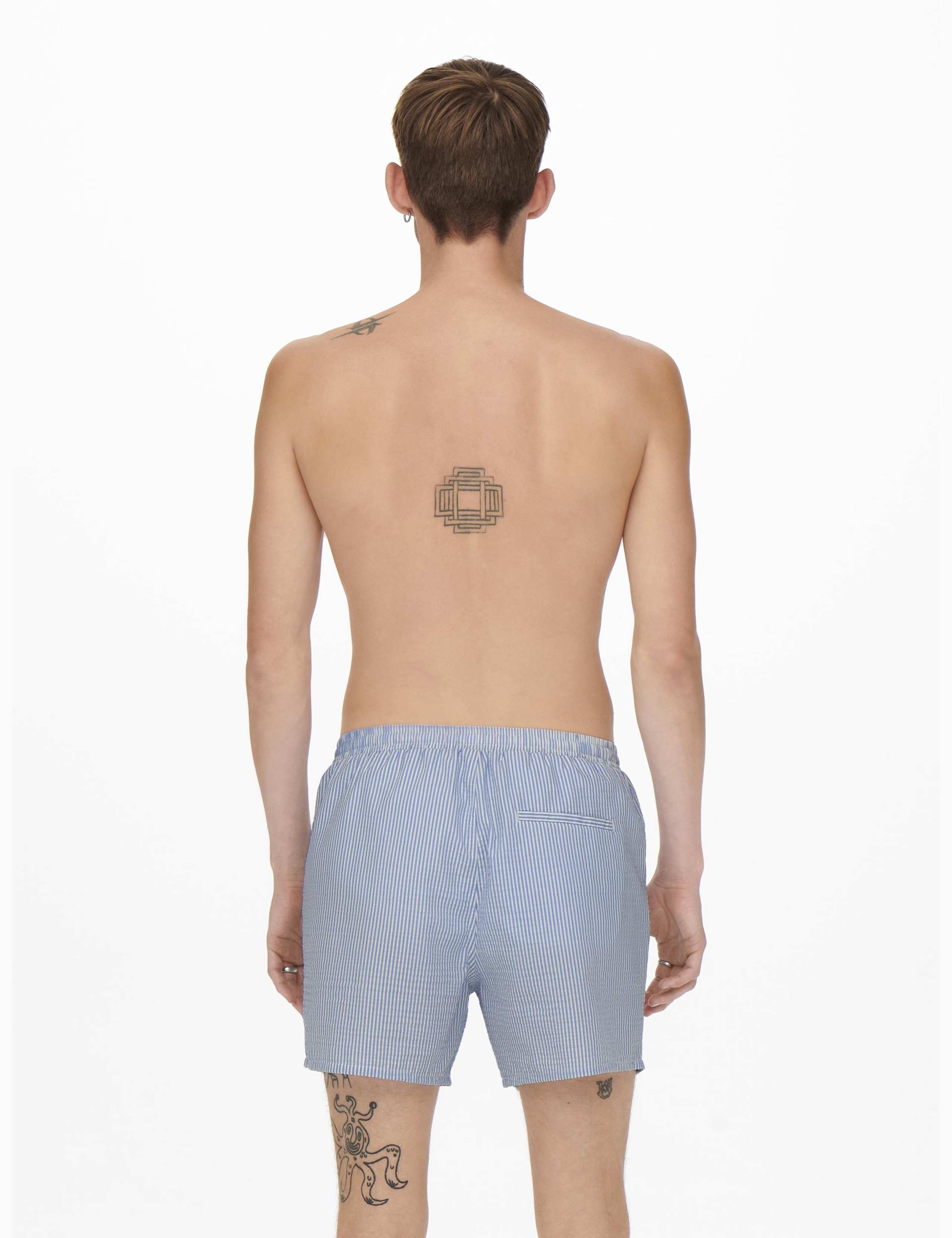 Cotton Blend Seersucker Striped Swim Shorts 5 of 5