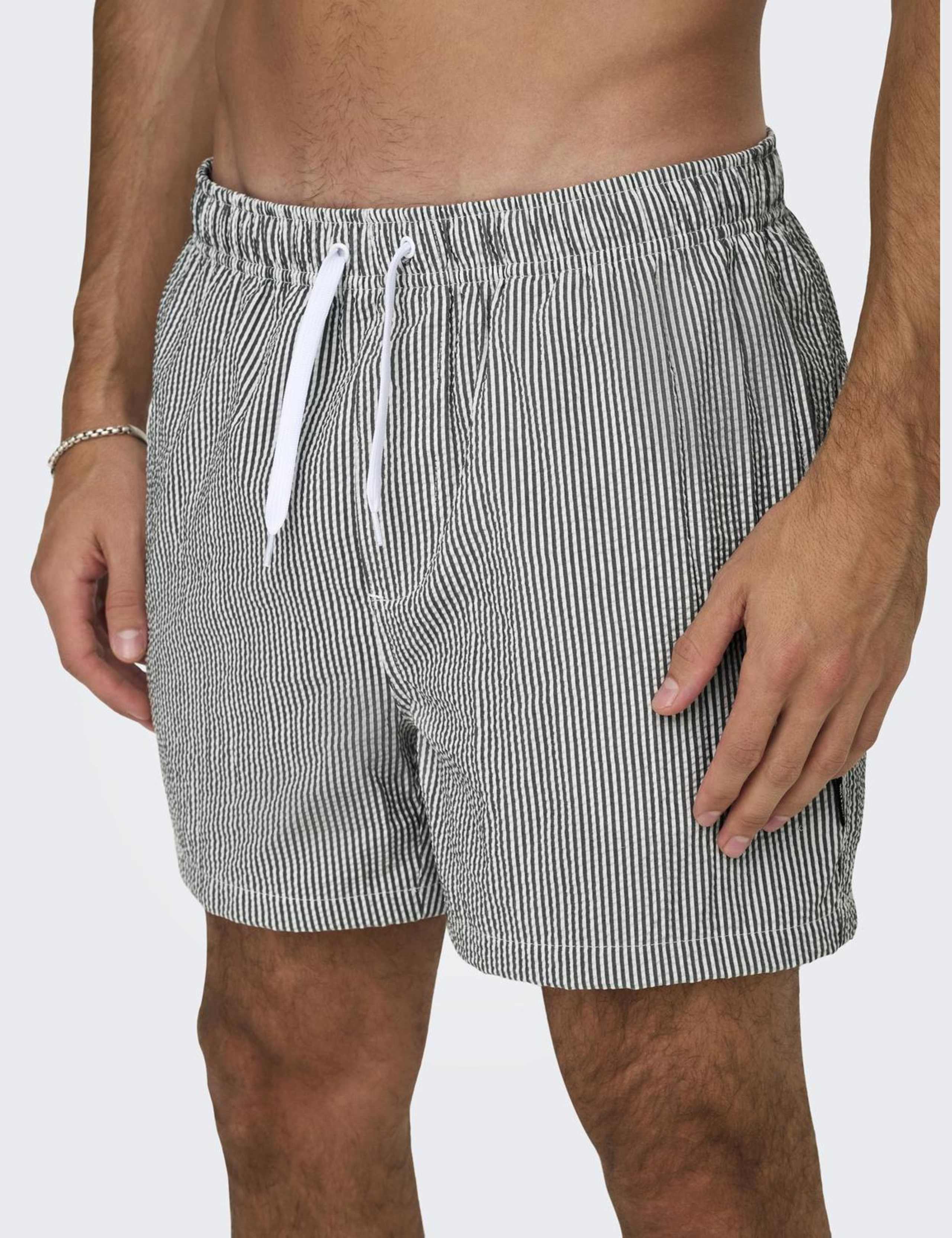 Cotton Blend Seersucker Striped Swim Shorts 3 of 4