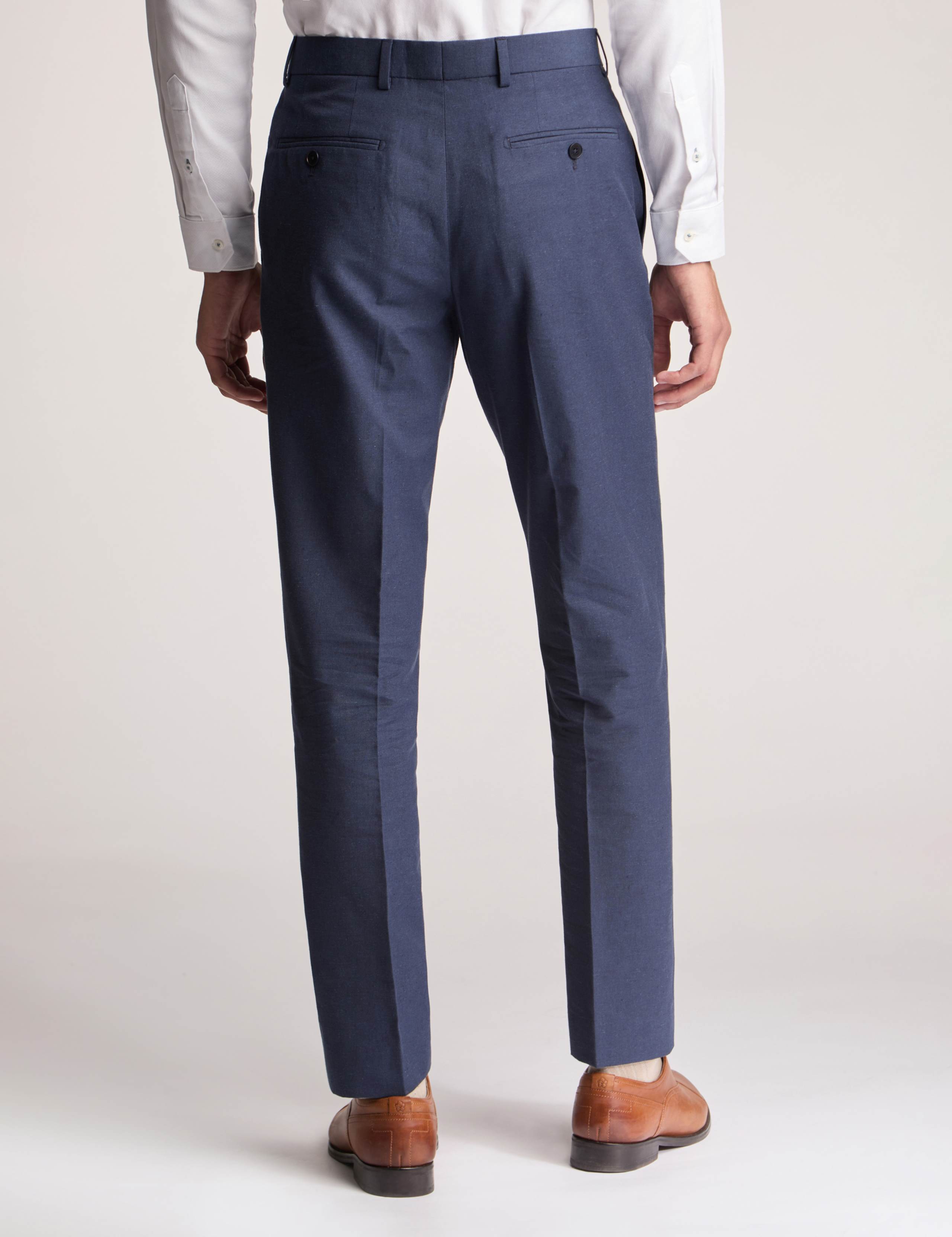 Slim Fit Linen Blend Flat Front Trousers 2 of 3
