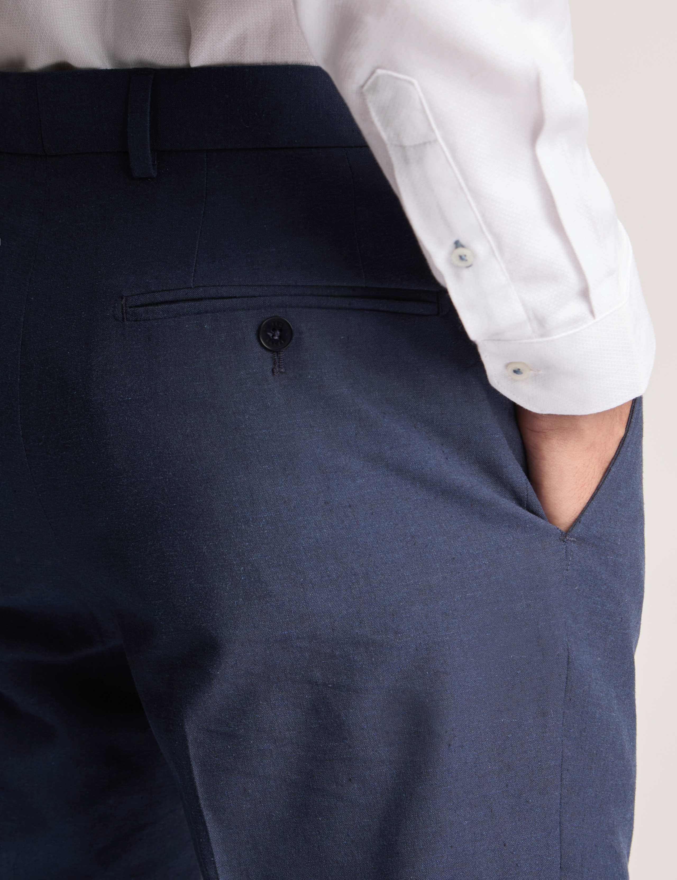 Slim Fit Linen Blend Flat Front Trousers 3 of 3