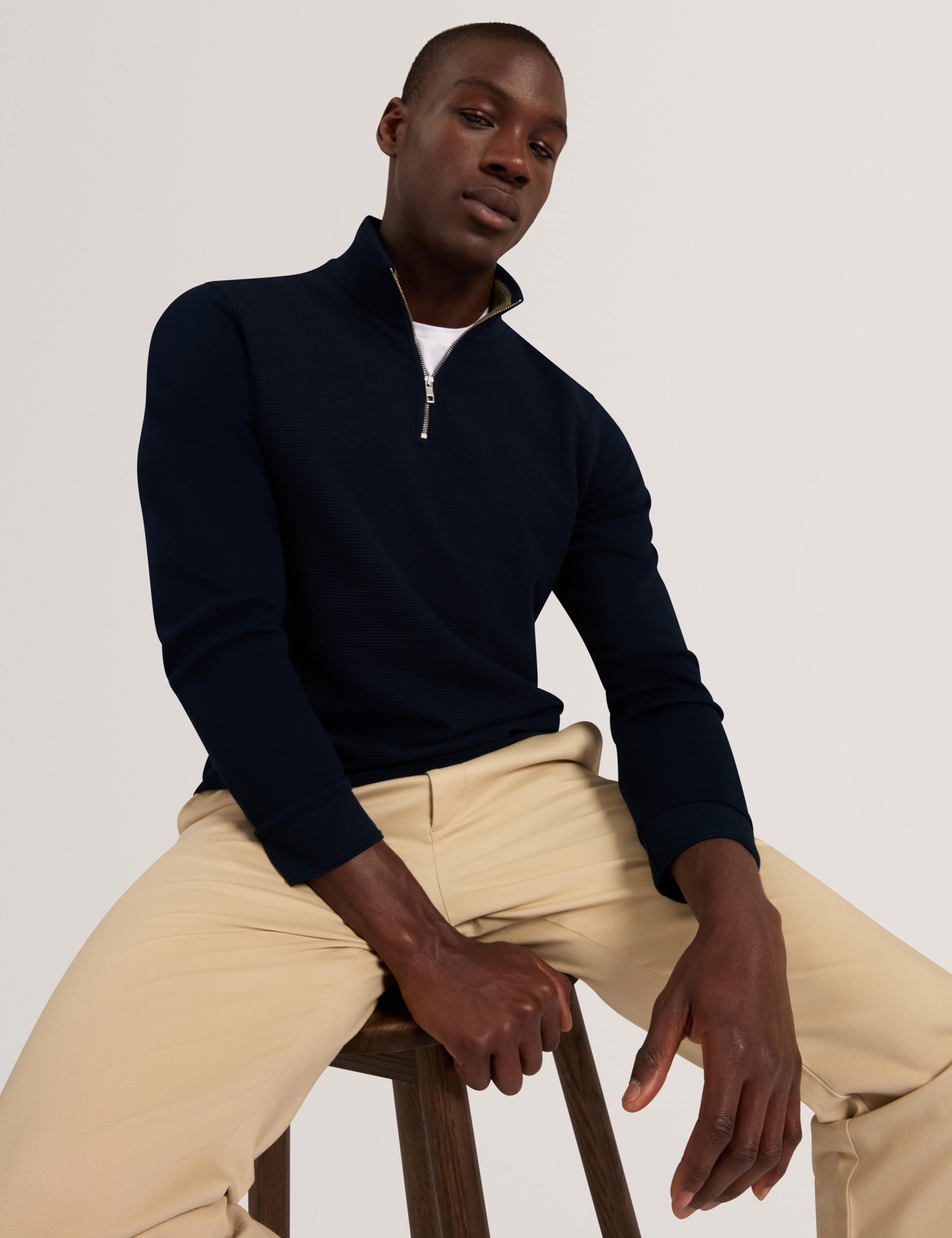 Cotton Blend Textured Half Zip Jumper 2 of 6